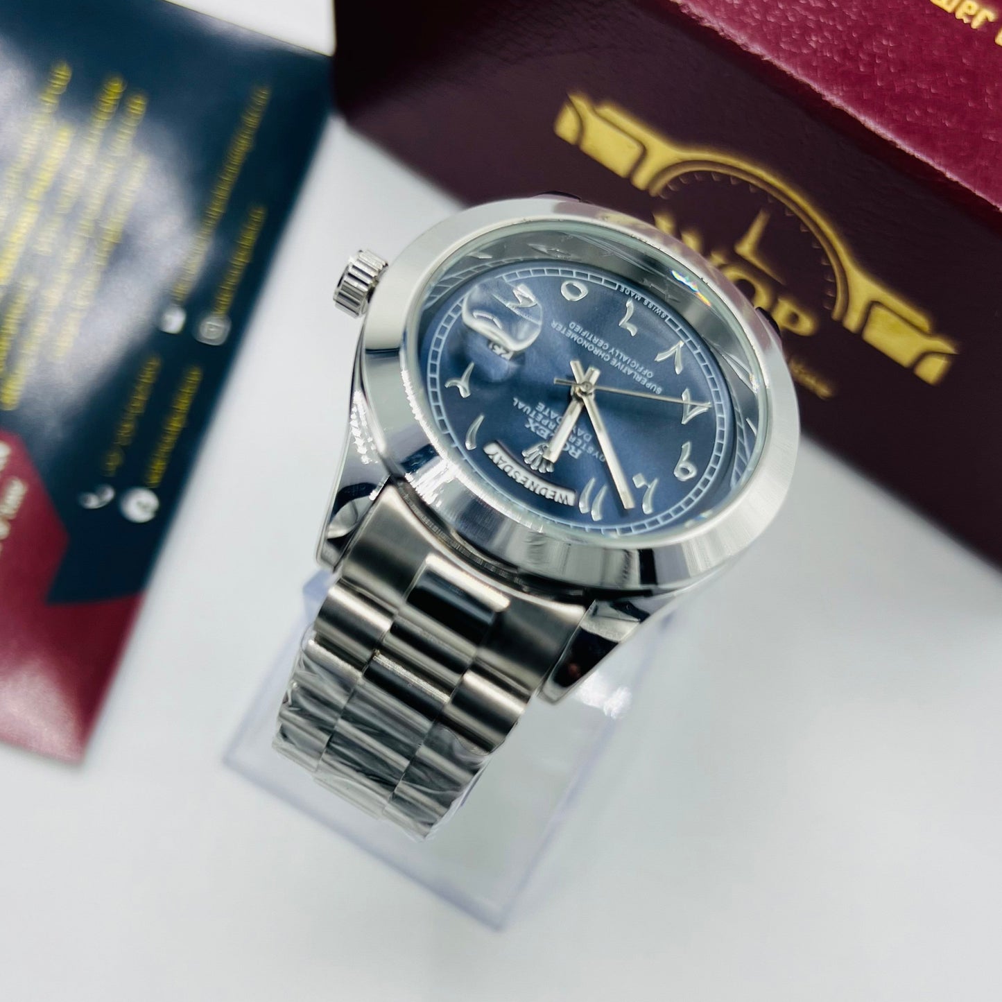 Day-Date Blue Dial Stainless Steel Bracelet Watch