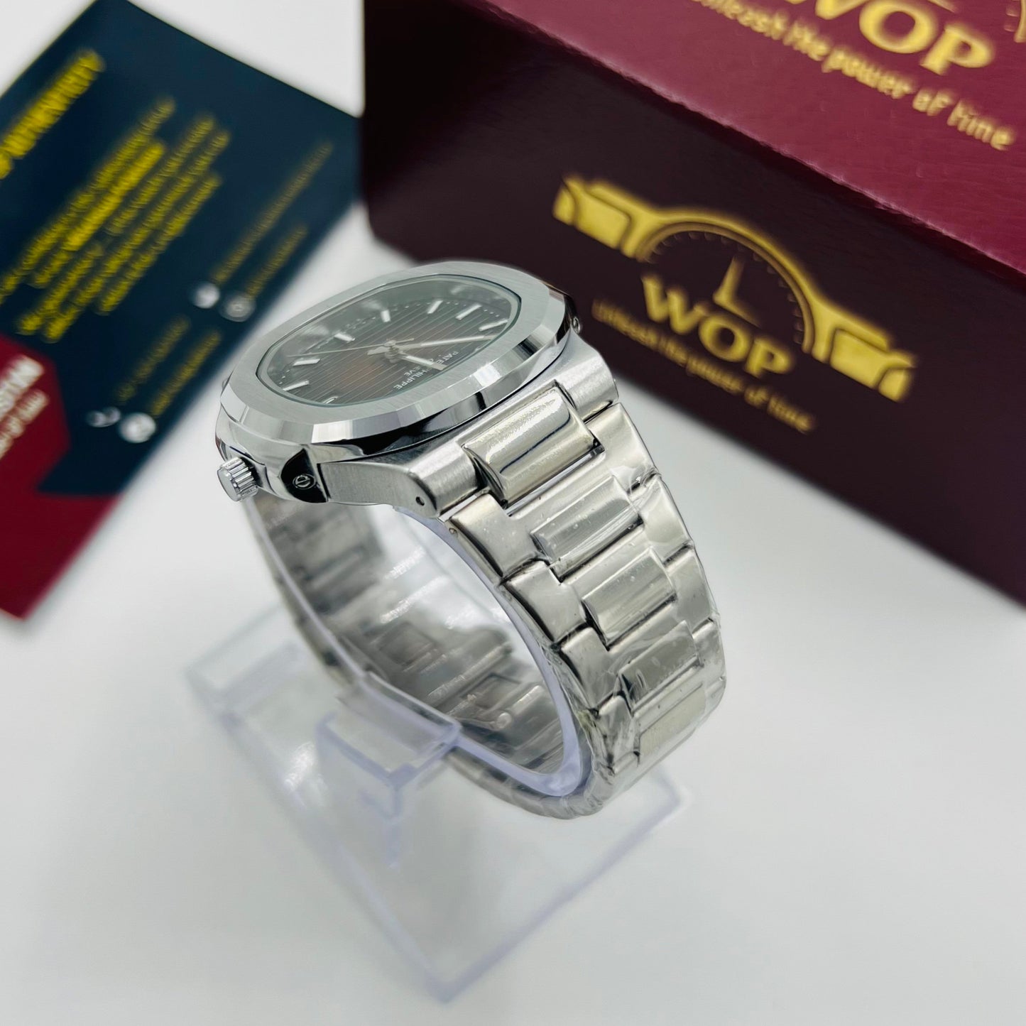 Nautilus Style Brown Dial Semi-Automatic Stainless Steel Bracelet Watch