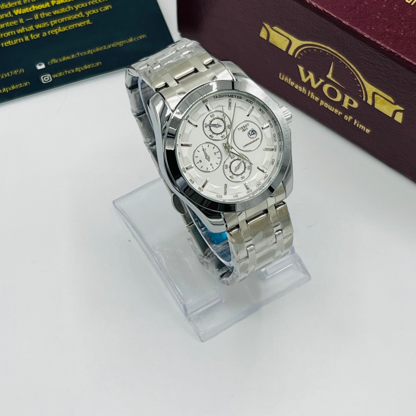 Racing Chronograph White Dial Tachymeter Stainless Steel Bracelet Watch