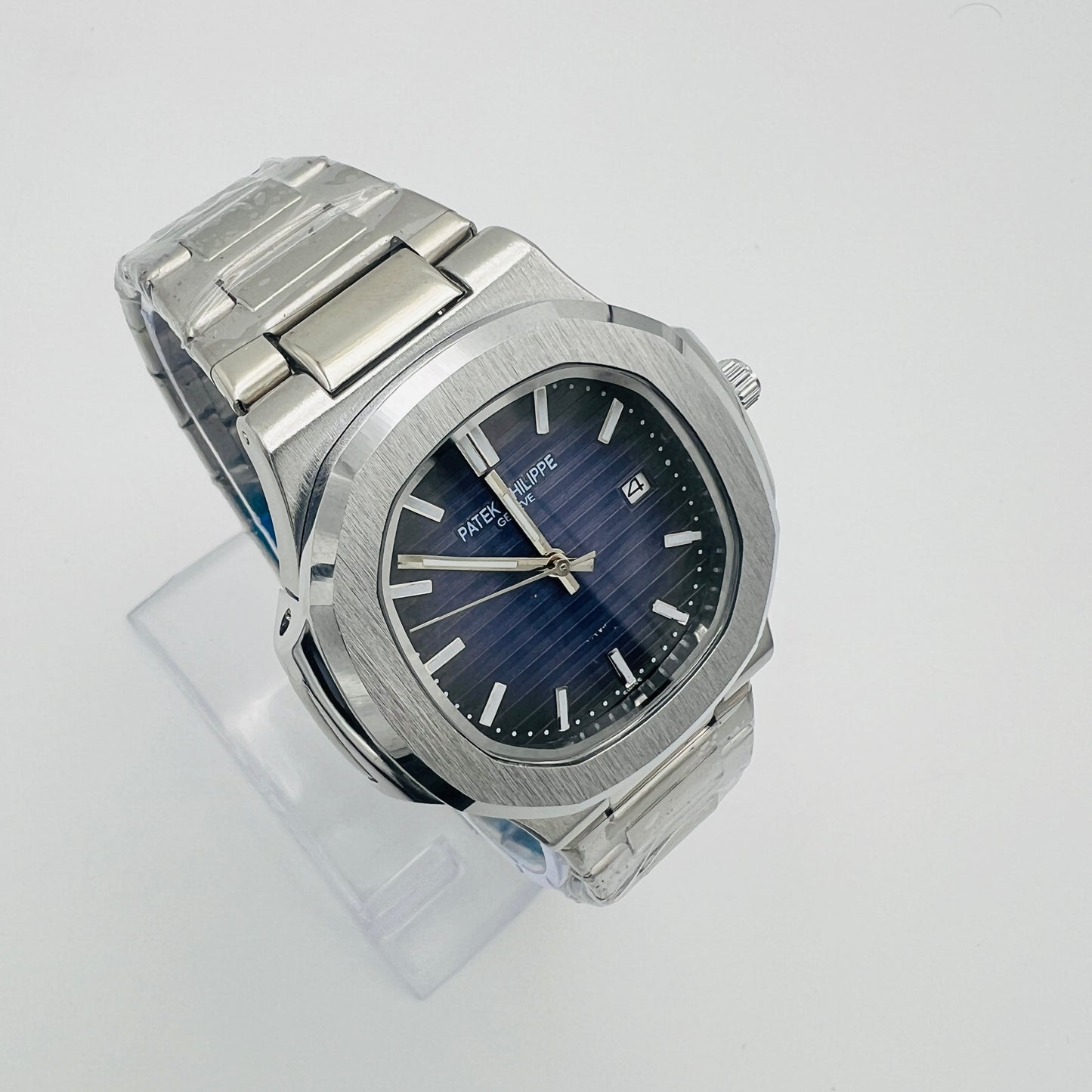 Nautilus Style Blue Dial Semi-Automatic Stainless Steel Bracelet Watch