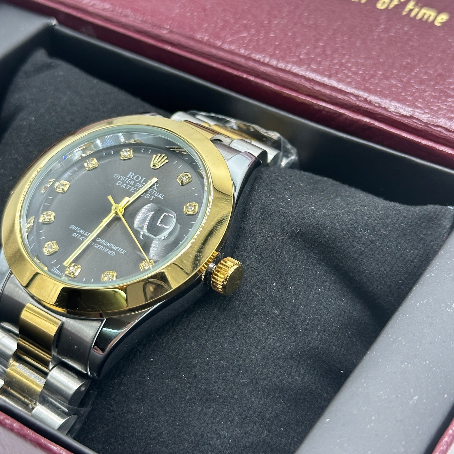 Black Dial Diamond Markers Two-Tone Bracelet Watch
