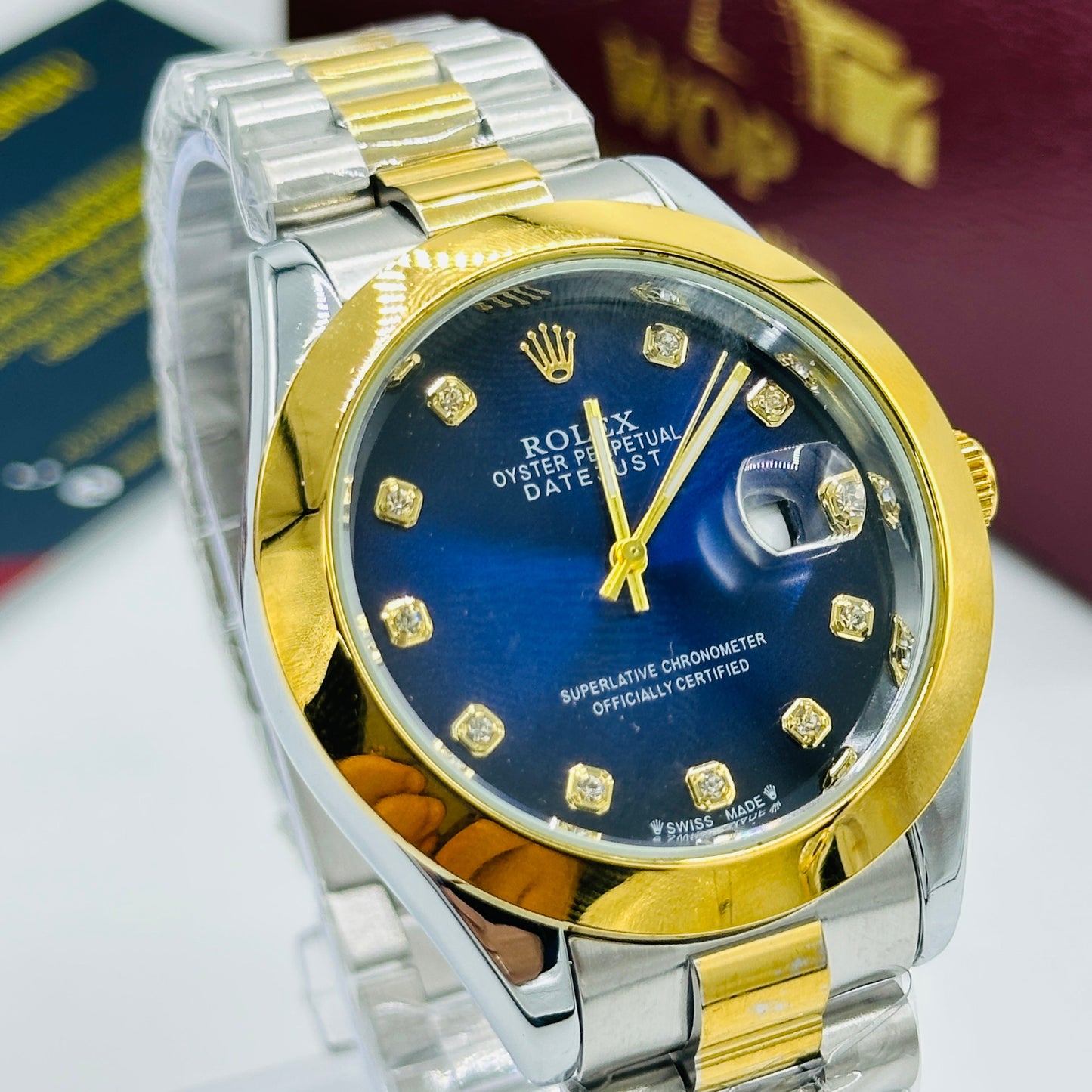 Blue Dial Diamond Markers Two-Tone Bracelet Watch