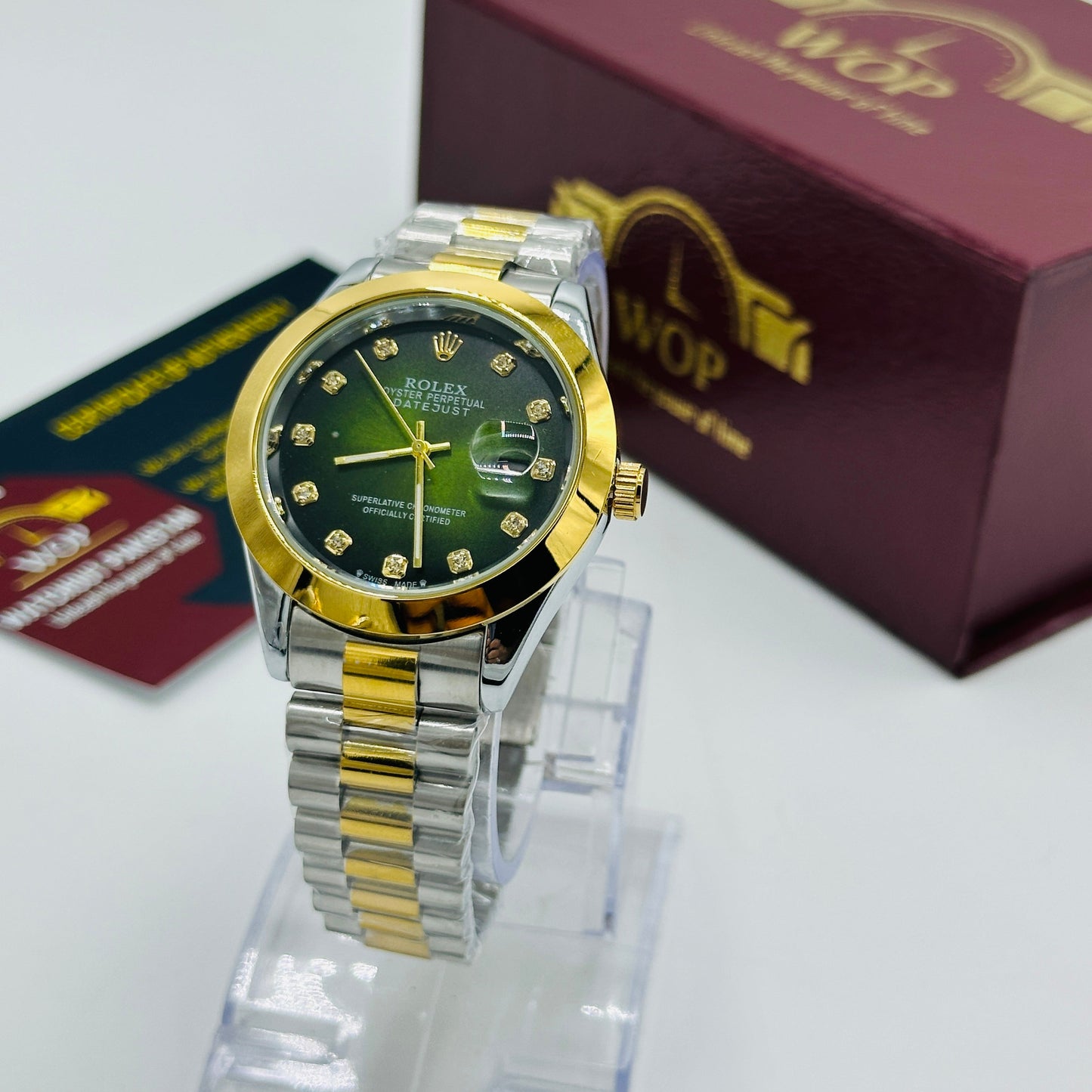 Green Dial Diamond Markers Two-Tone Bracelet Watch