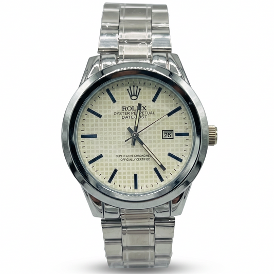 Oyster Style White Dial Date Display Stainless Steel Bracelet Watch