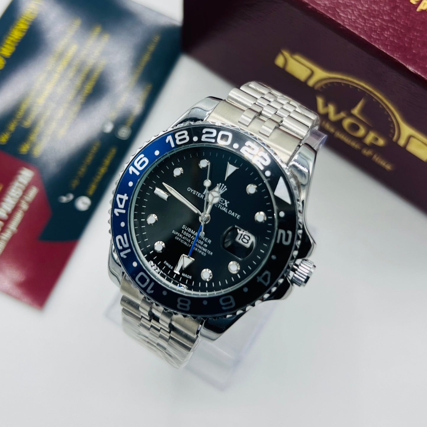 Submariner Style Watch Black Blue Bezel Stainless Steel