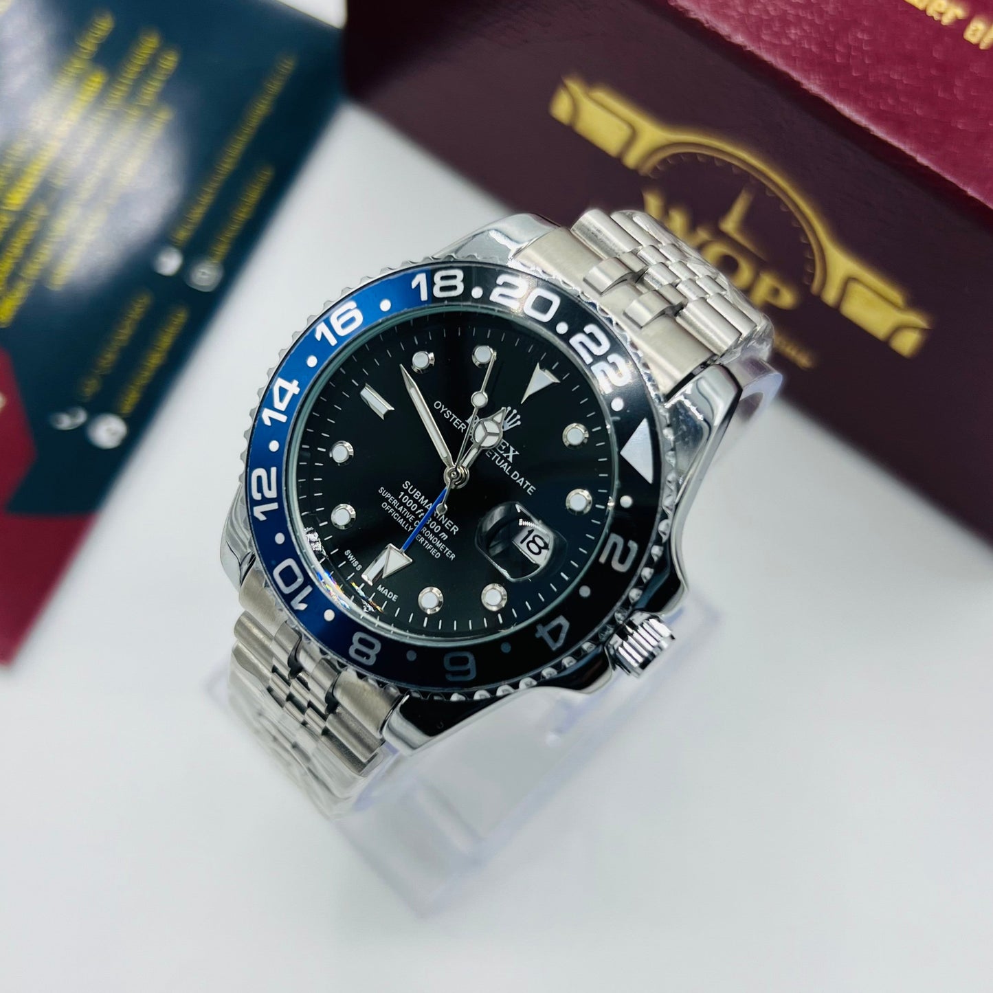 Submariner Style Watch Black Blue Bezel Stainless Steel