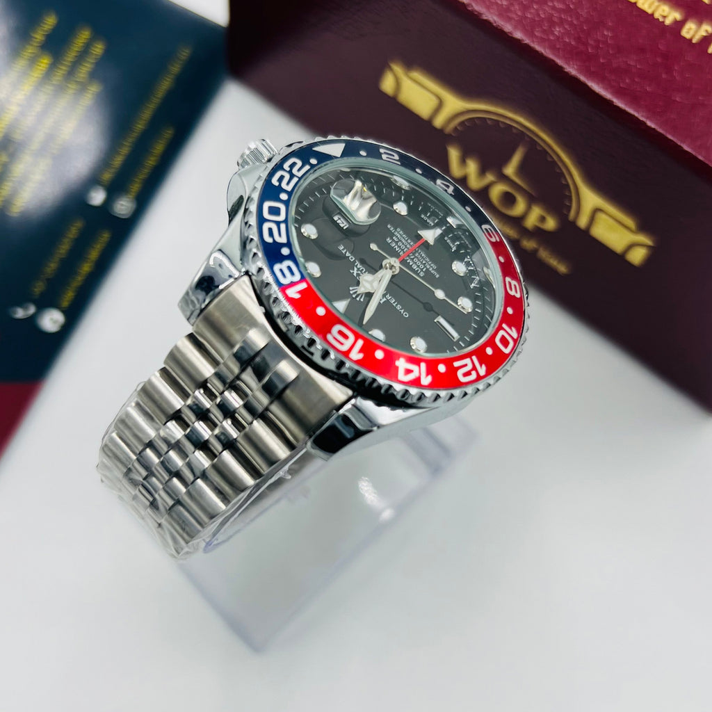 Submariner Style Watch Black Red Bezel Stainless Steel