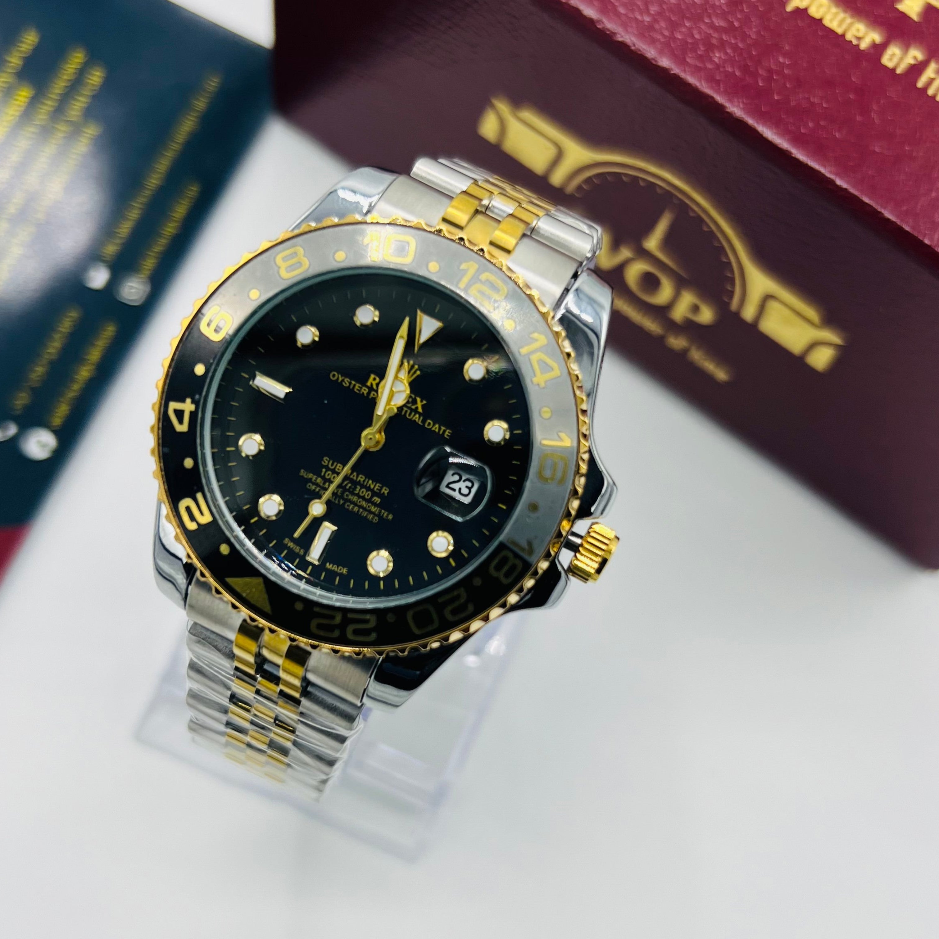 Two-Tone Black Gold Stainless Steel Bracelet Watch