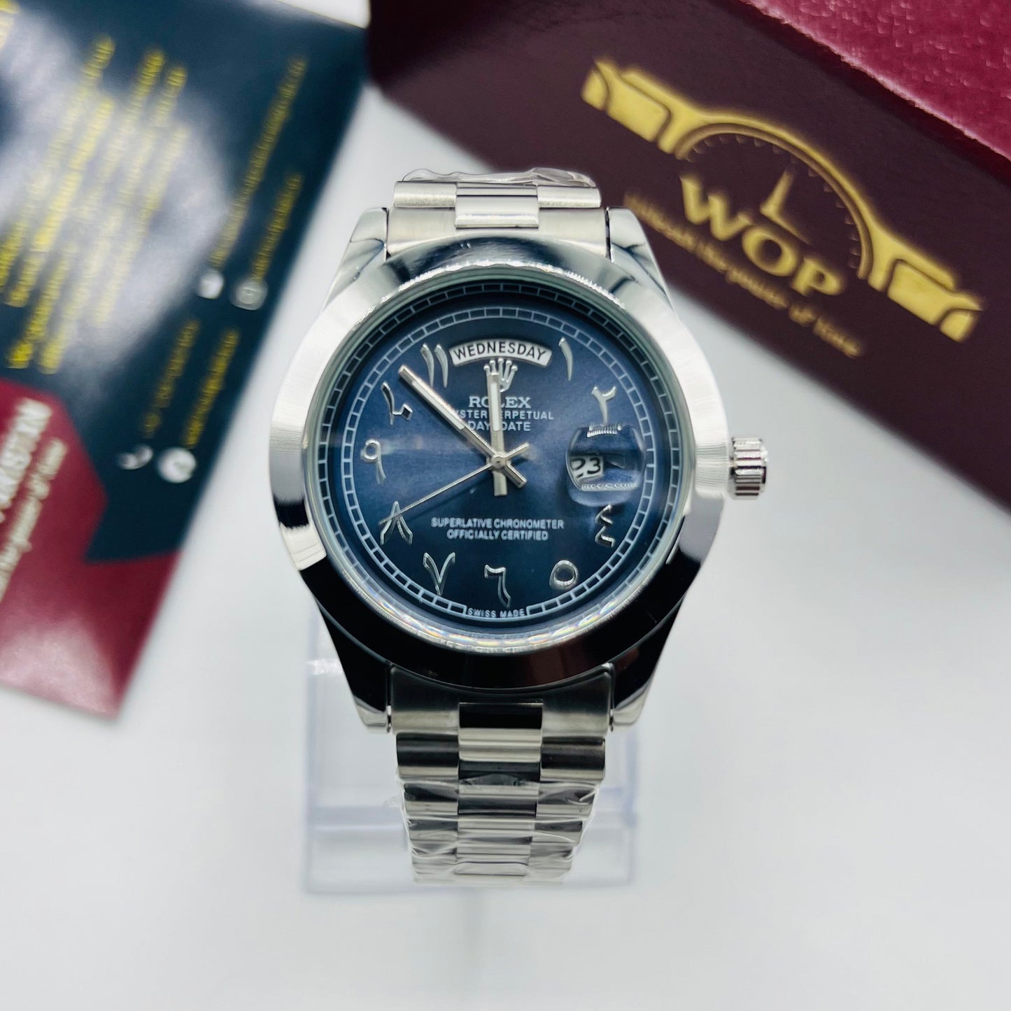 Day-Date Blue Dial Stainless Steel Bracelet Watch