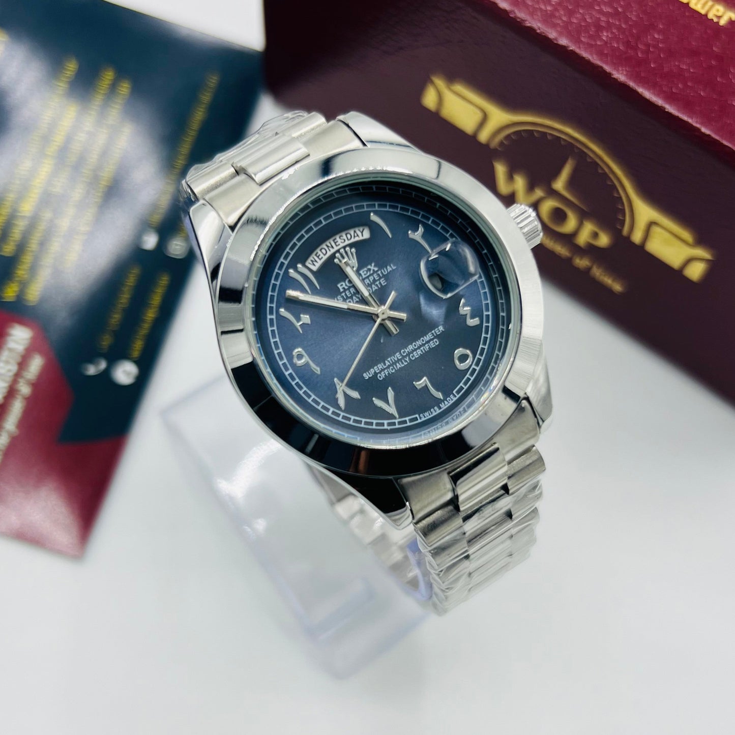 Day-Date Blue Dial Stainless Steel Bracelet Watch