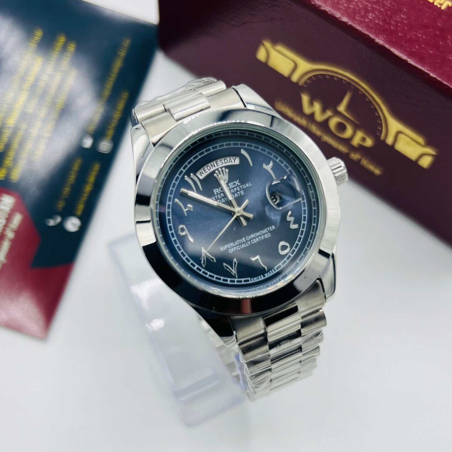 Day-Date Blue Dial Stainless Steel Bracelet Watch