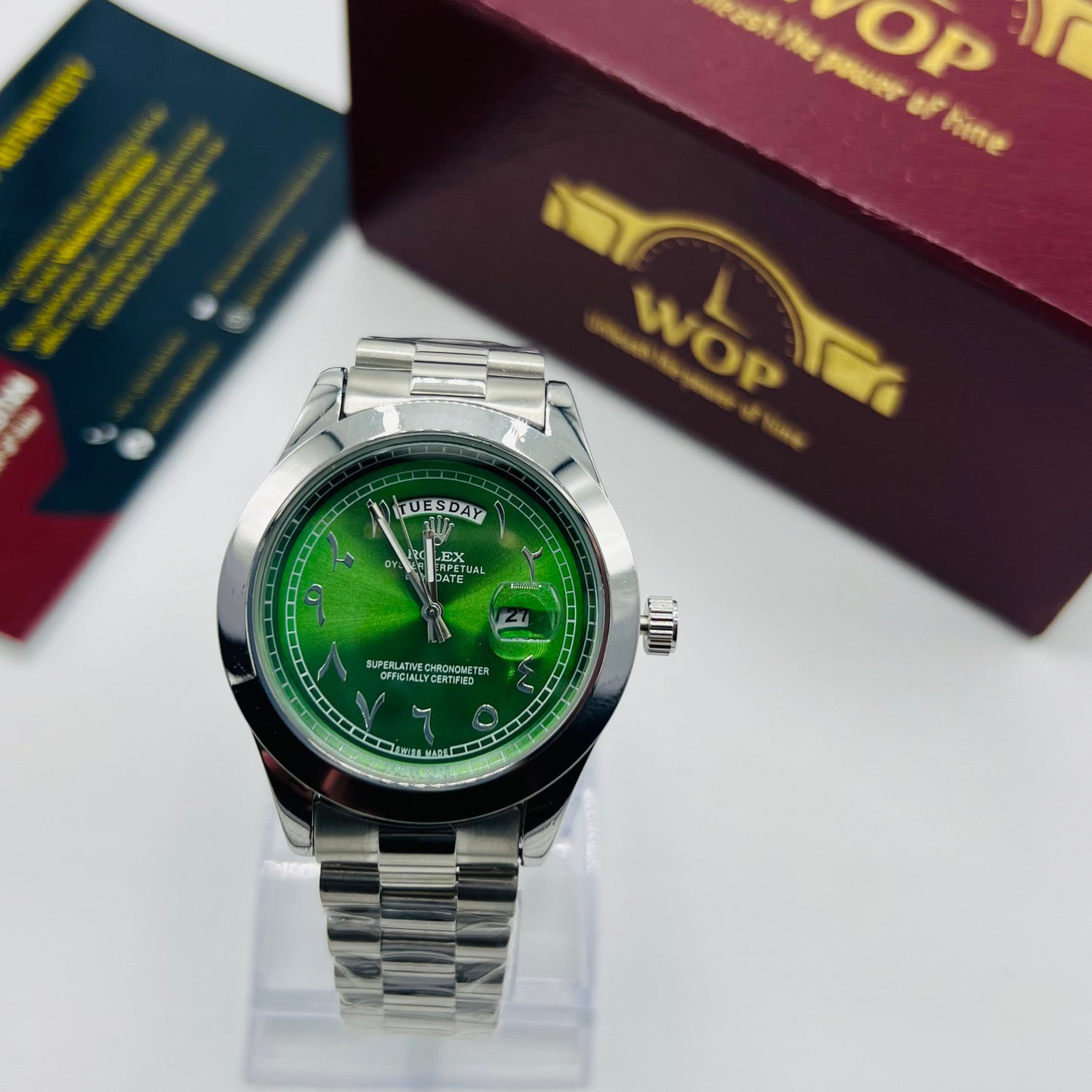 Day-Date Green Dial Stainless Steel Bracelet Watch