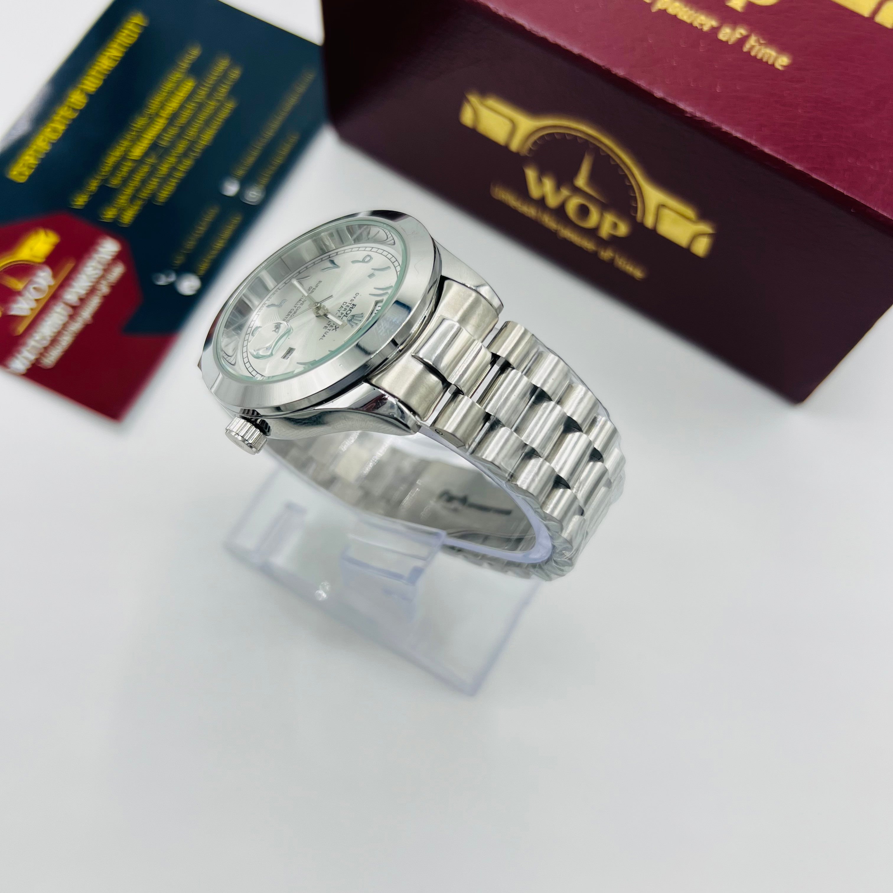 Day-Date Silver Dial Stainless Steel Bracelet Watch