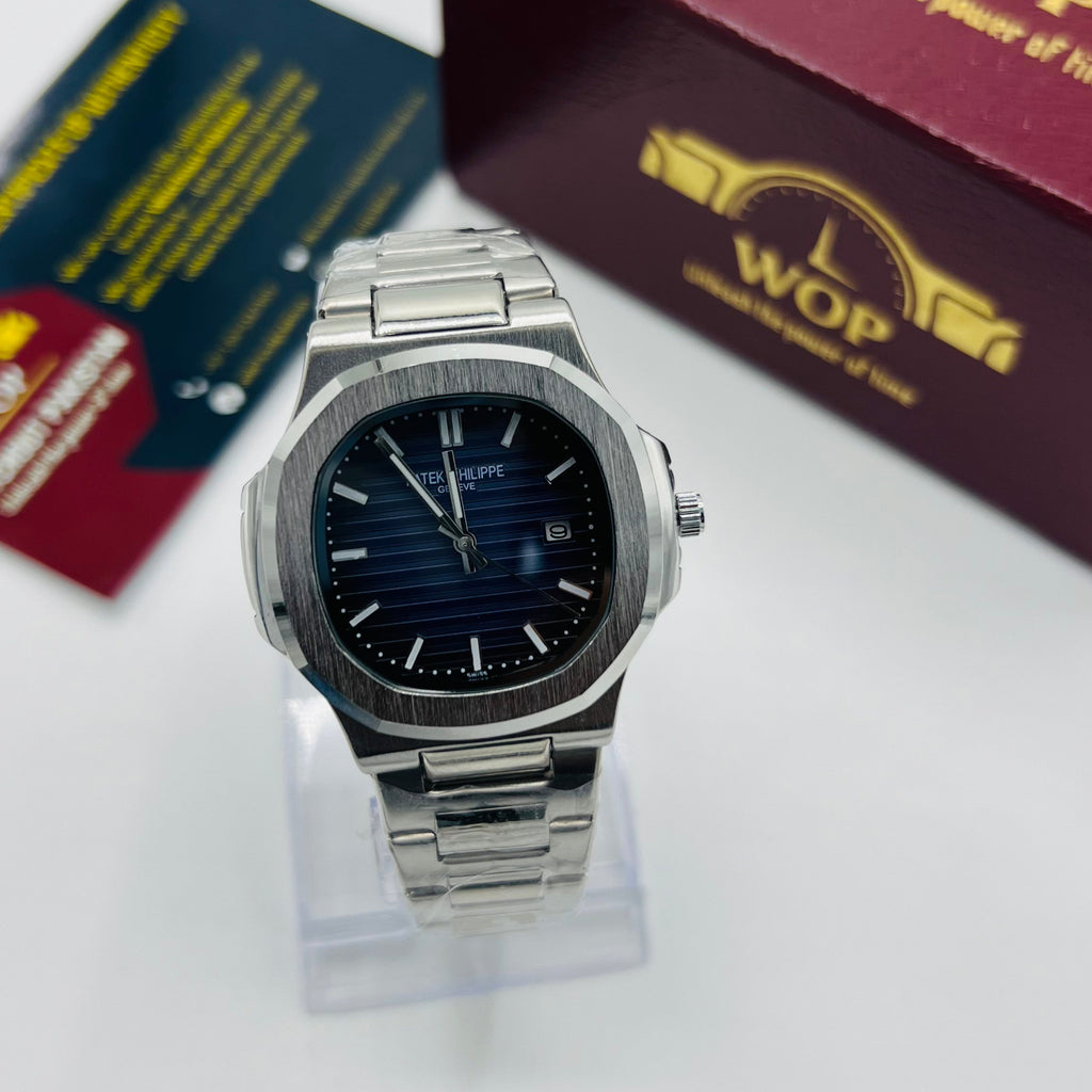 Nautilus Style Blue Dial Semi-Automatic Stainless Steel Bracelet Watch