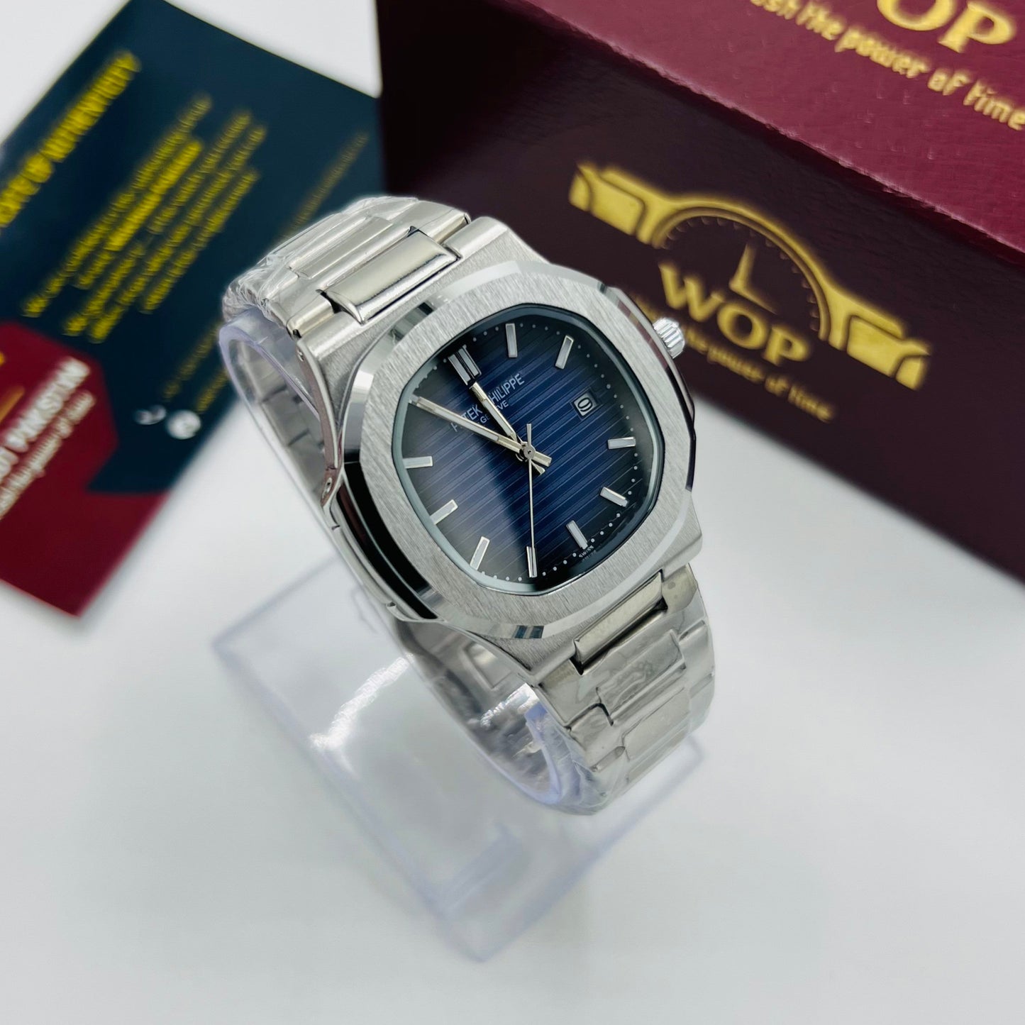 Nautilus Style Blue Dial Semi-Automatic Stainless Steel Bracelet Watch