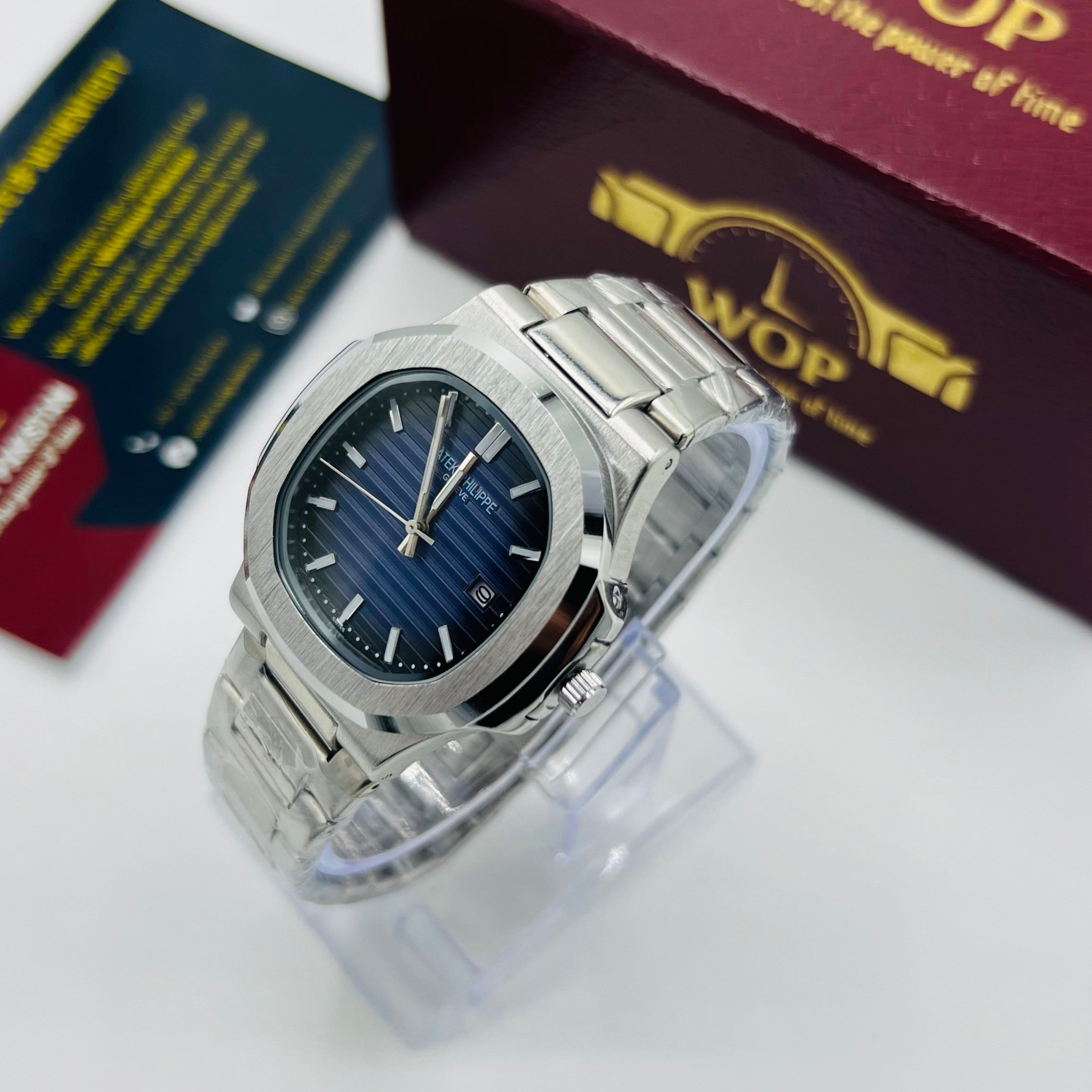 Nautilus Style Blue Dial Semi-Automatic Stainless Steel Bracelet Watch