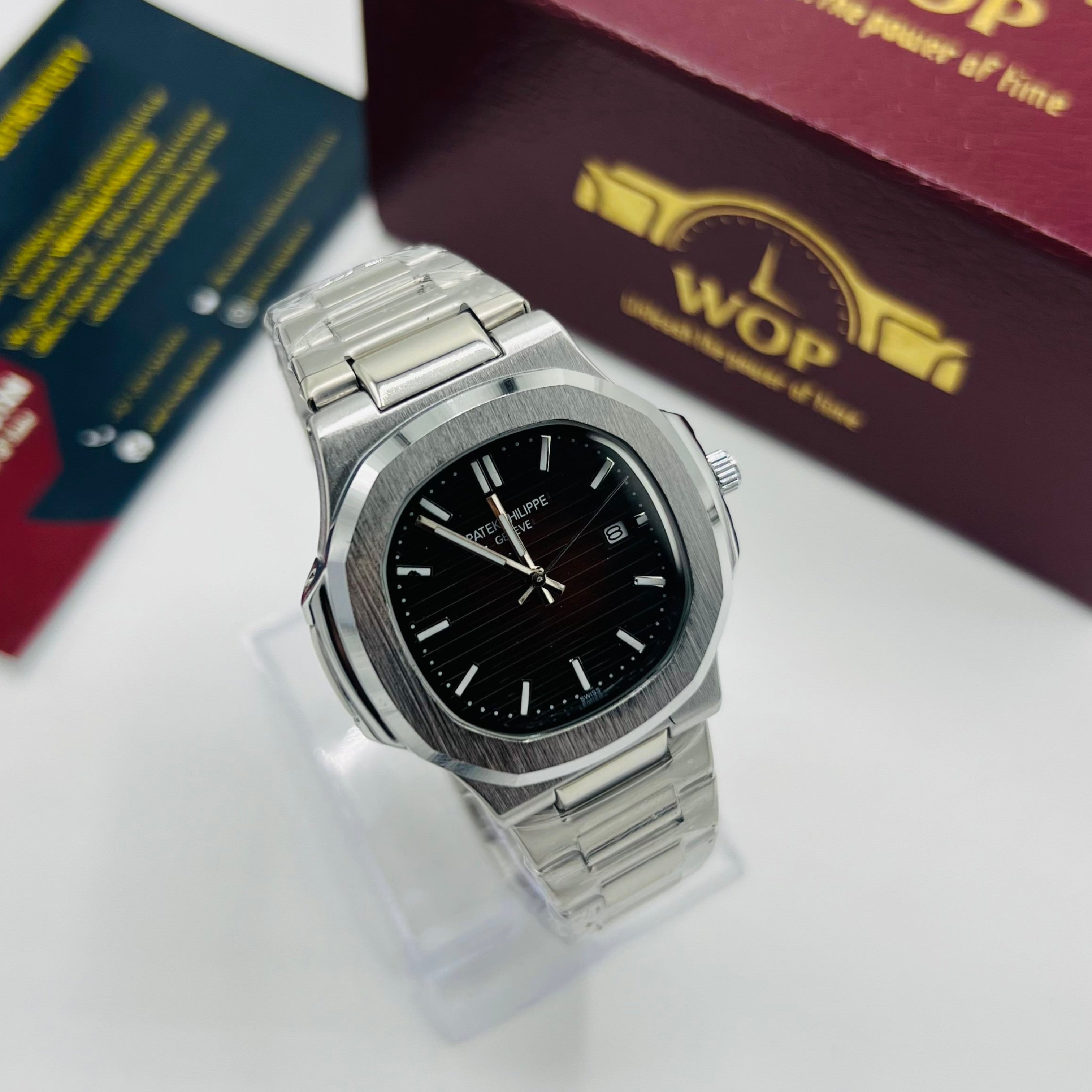 Nautilus Style Brown Dial Semi-Automatic Stainless Steel Bracelet Watch