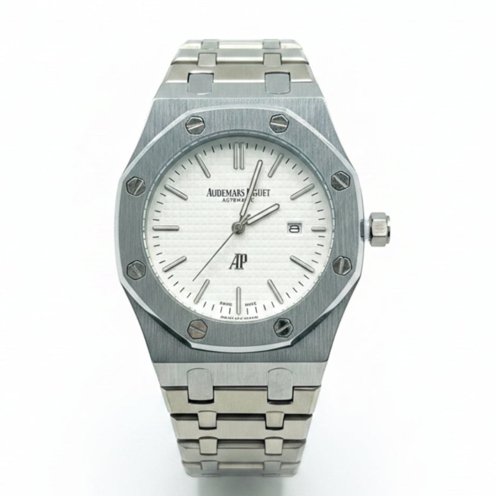 Royal Oak Style White Dial Octagonal Bezel Stainless Steel Bracelet Watch