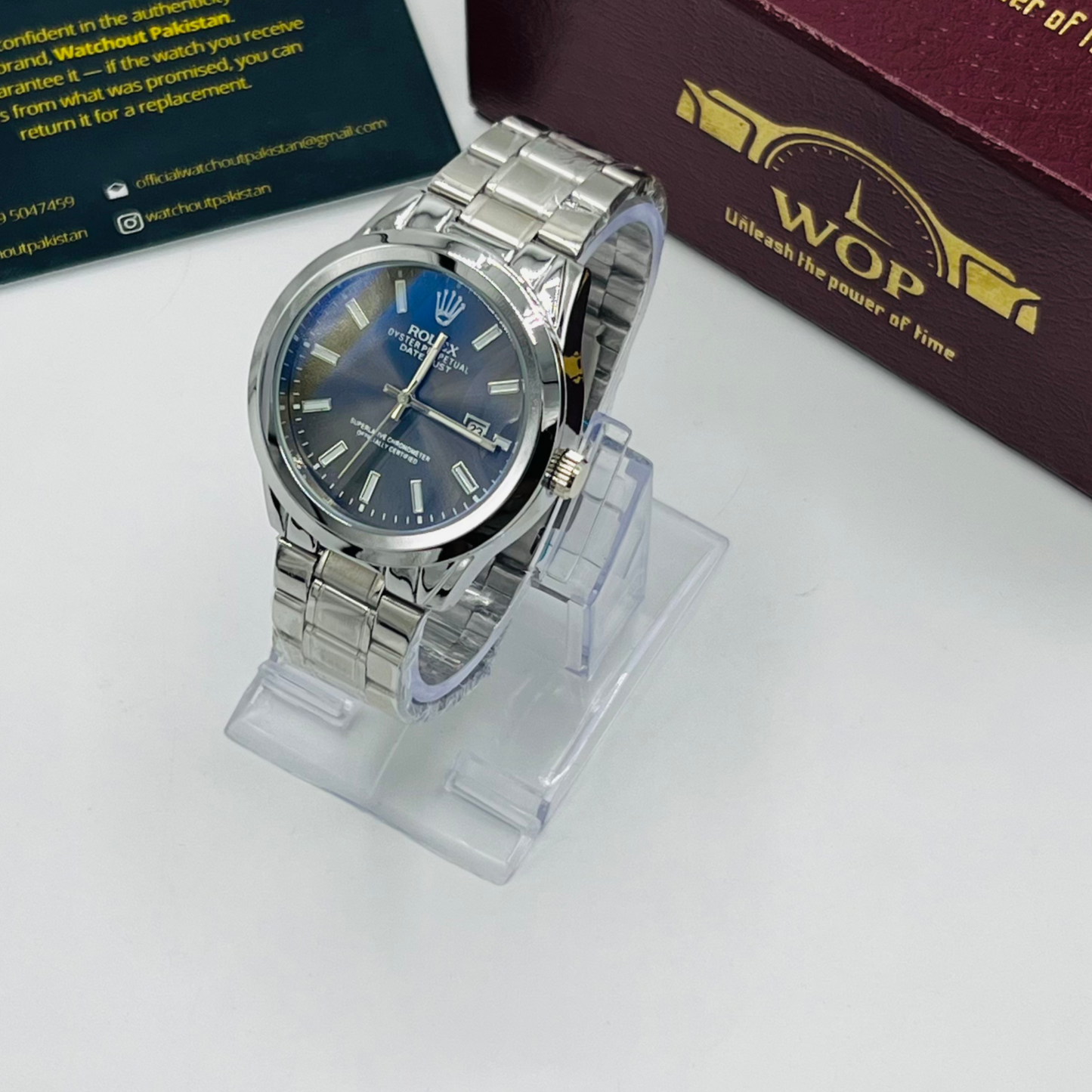Oyster Style Black Dial Date Display Stainless Steel Bracelet Watch