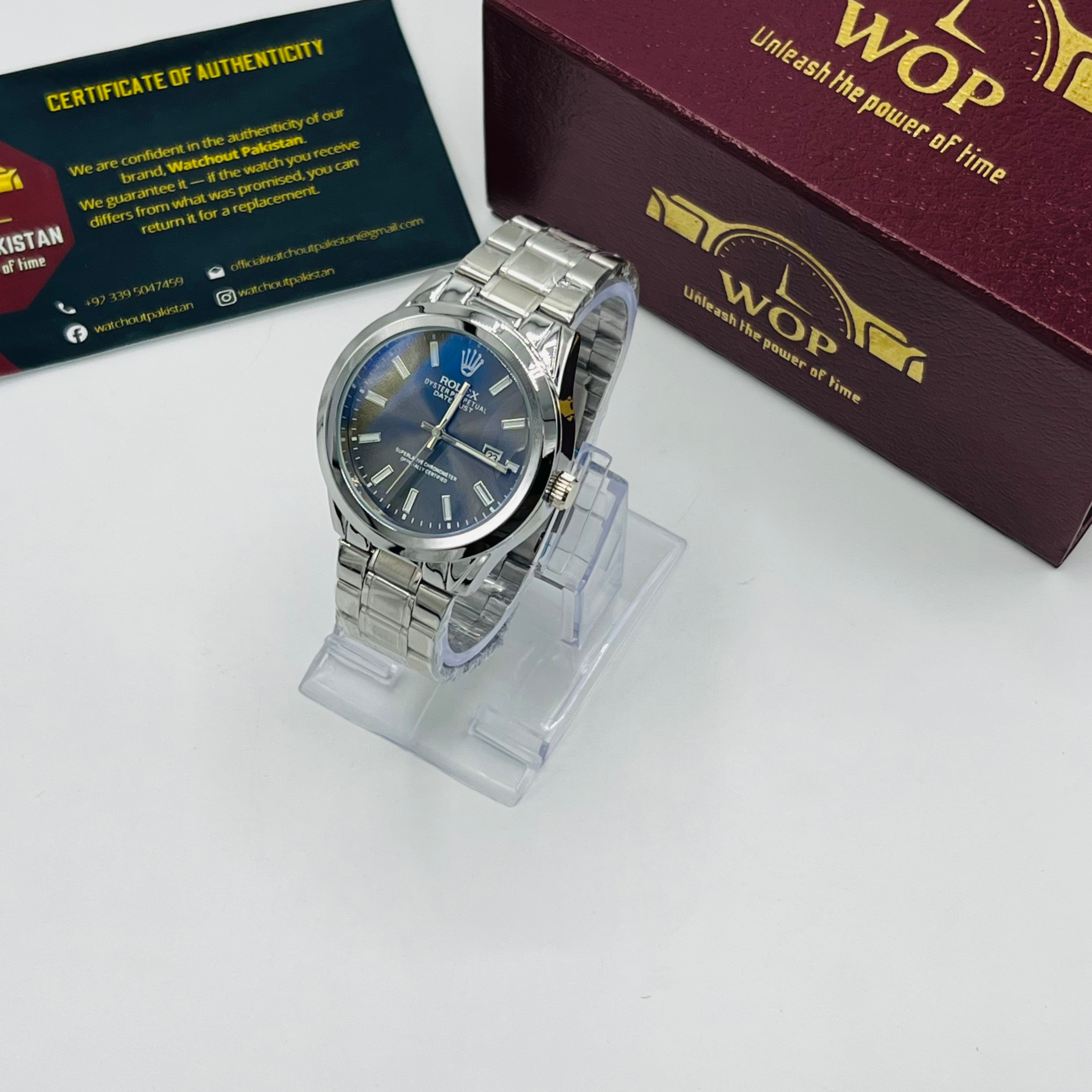 Oyster Style Black Dial Date Display Stainless Steel Bracelet Watch