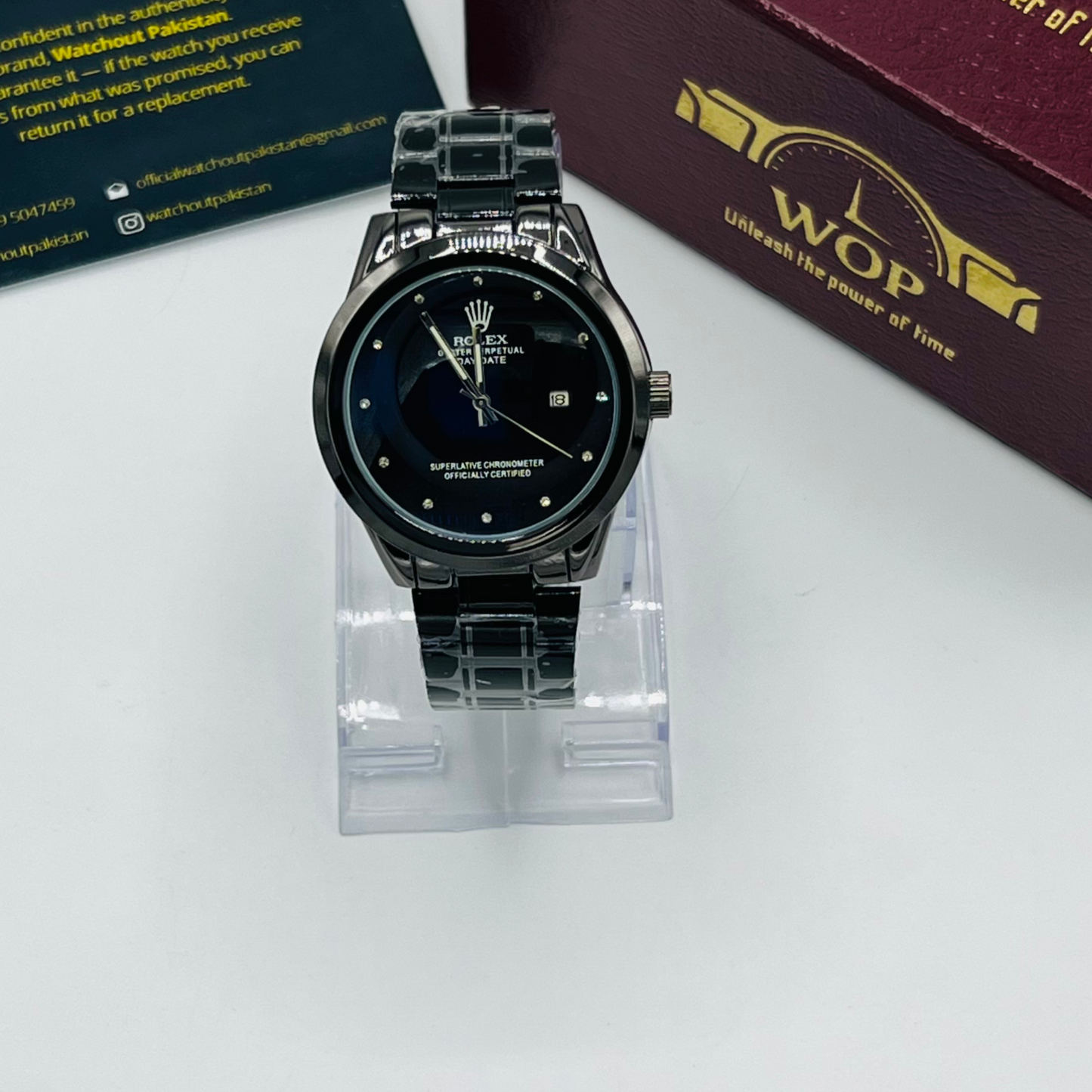 Datejust Style Black Dial Diamond Markers Black Stainless Steel Bracelet Watch