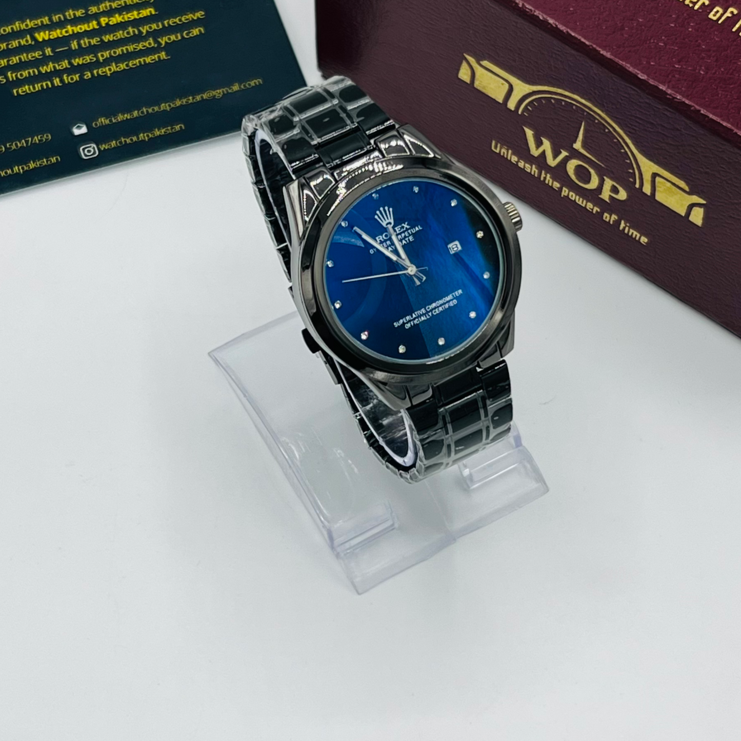 Datejust Style Black Dial Diamond Markers Black Stainless Steel Bracelet Watch