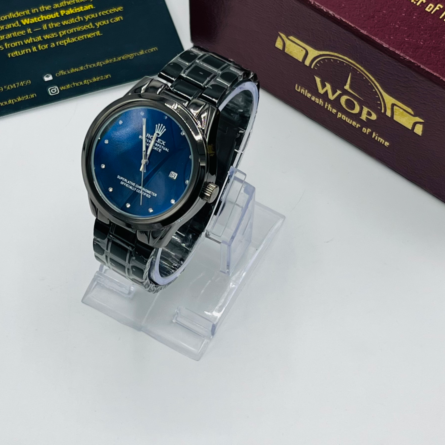 Datejust Style Black Dial Diamond Markers Black Stainless Steel Bracelet Watch