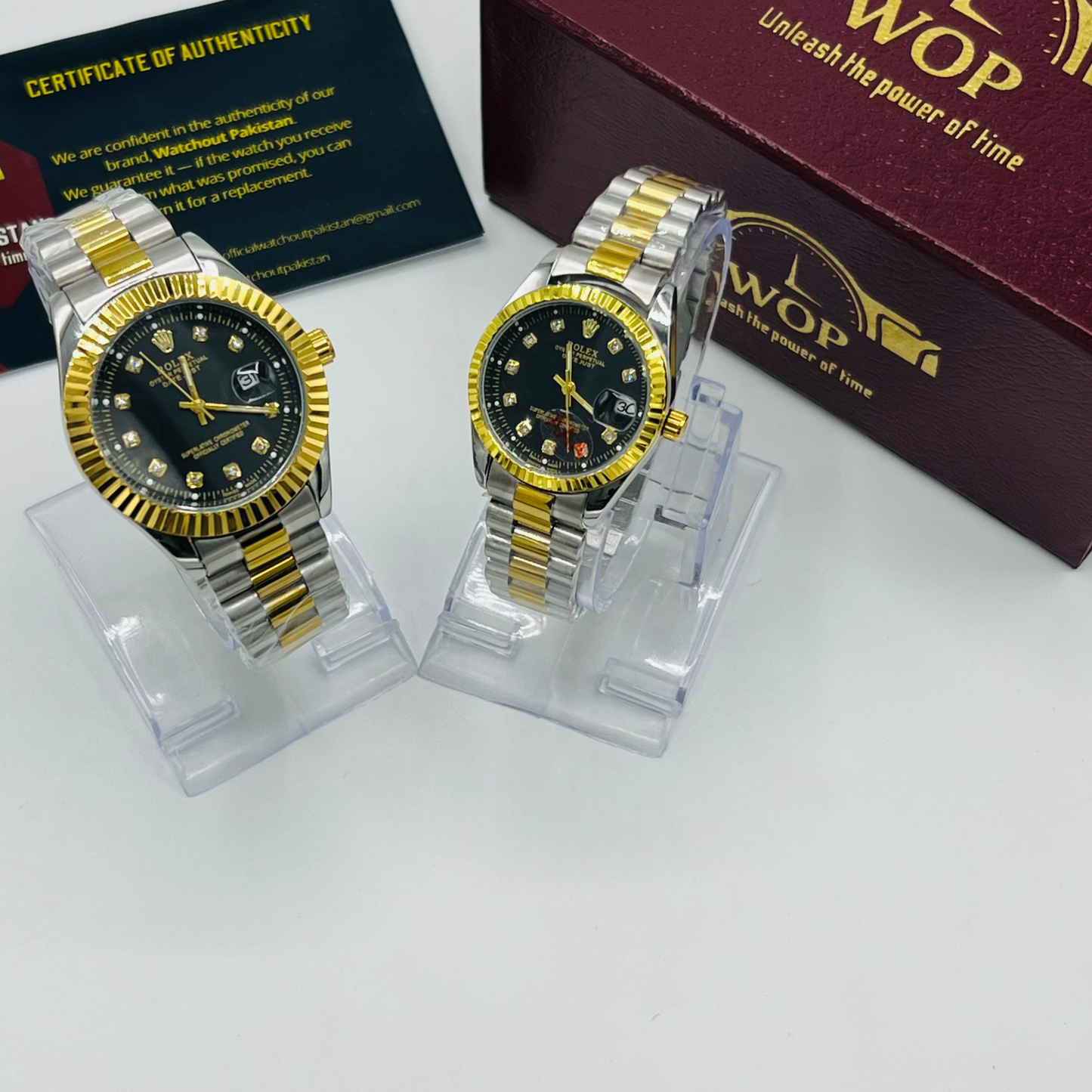 His & Hers Datejust Style Black Dial Two-Tone Stainless Steel Bracelet Couple Watch