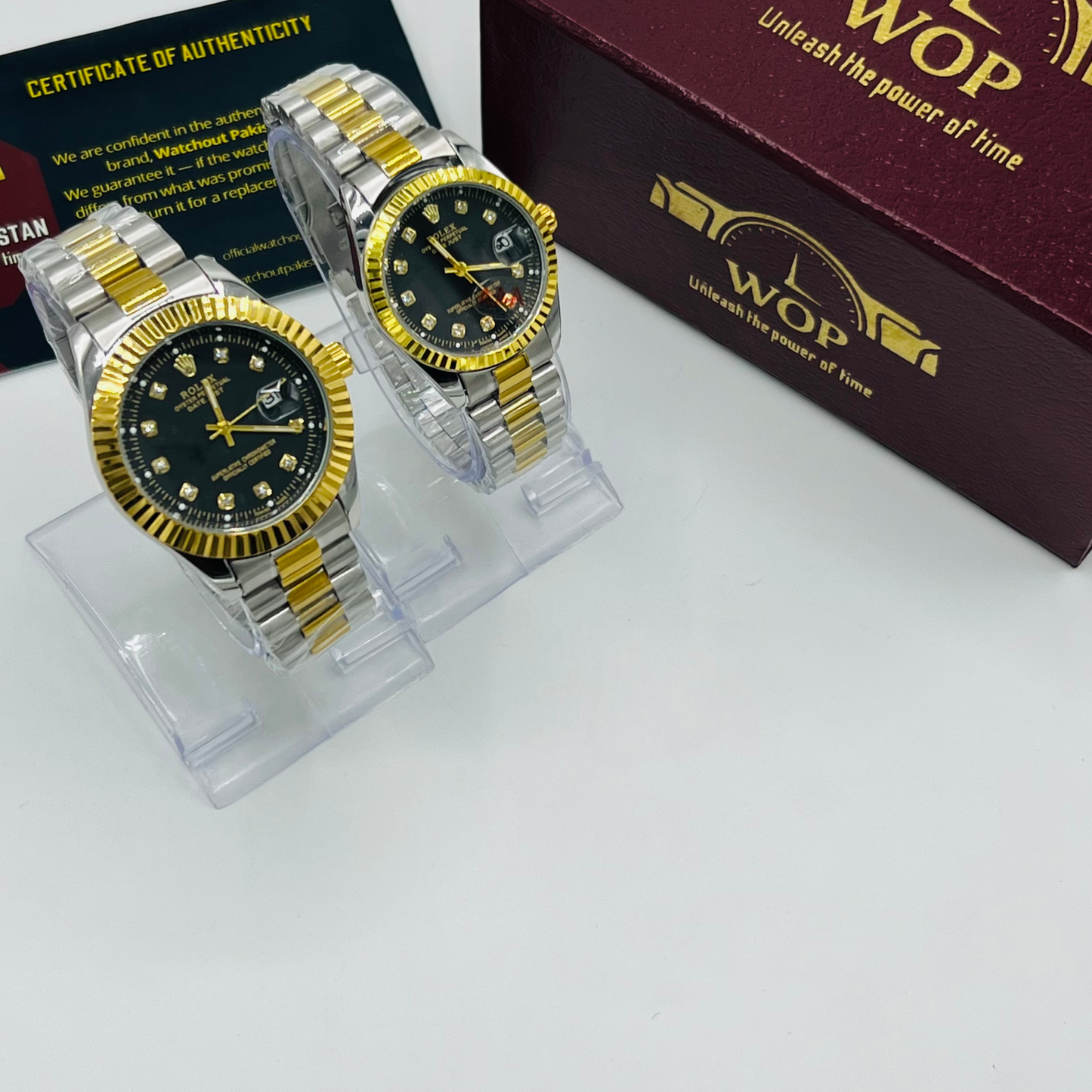 His & Hers Datejust Style Black Dial Two-Tone Stainless Steel Bracelet Couple Watch