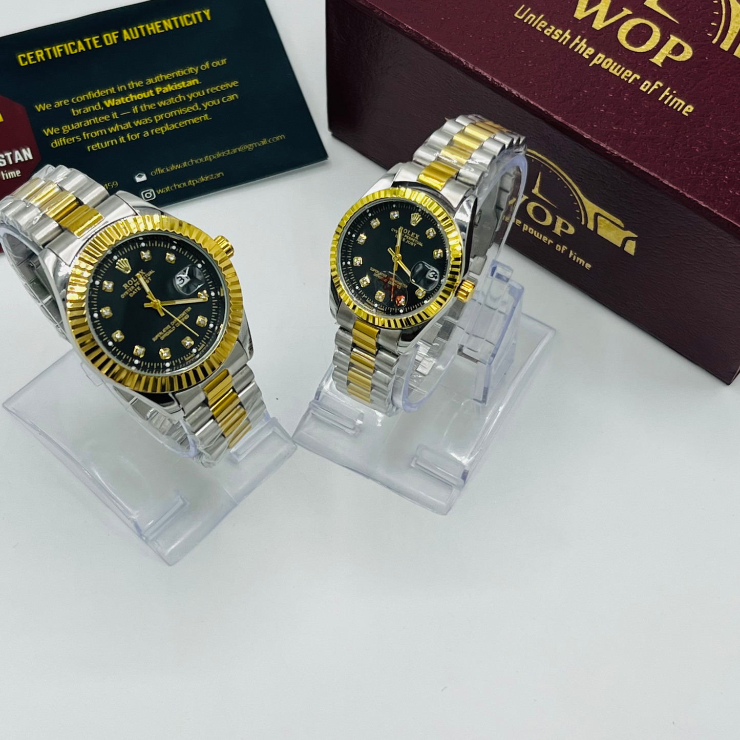 His & Hers Datejust Style Black Dial Two-Tone Stainless Steel Bracelet Couple Watch