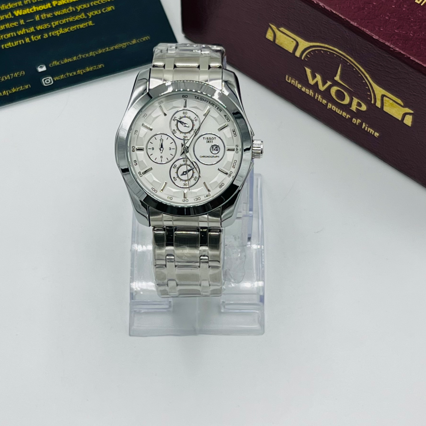 Racing Chronograph White Dial Tachymeter Stainless Steel Bracelet Watch