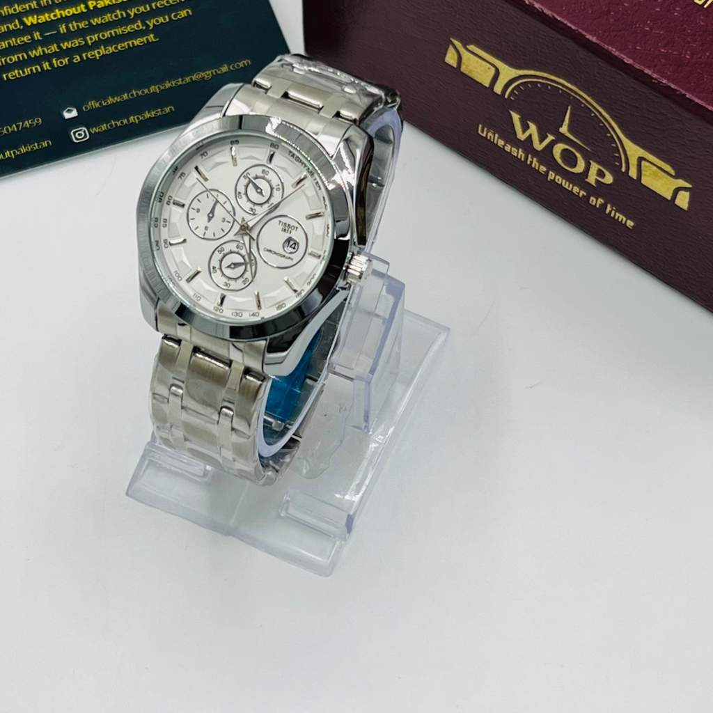 Racing Chronograph White Dial Tachymeter Stainless Steel Bracelet Watch
