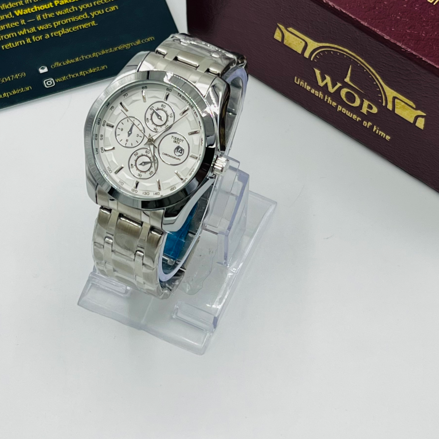 Racing Chronograph White Dial Tachymeter Stainless Steel Bracelet Watch
