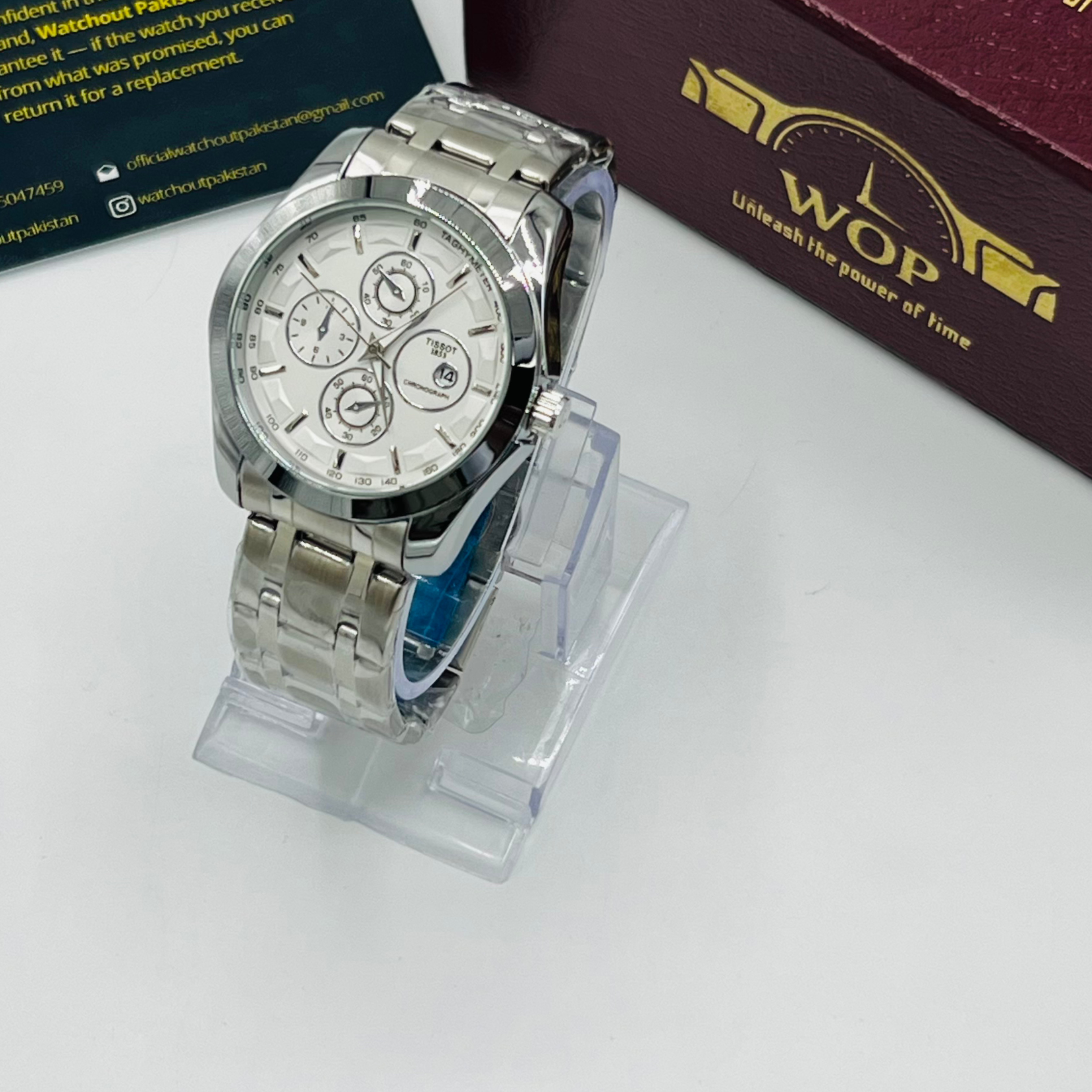 Racing Chronograph White Dial Tachymeter Stainless Steel Bracelet Watch