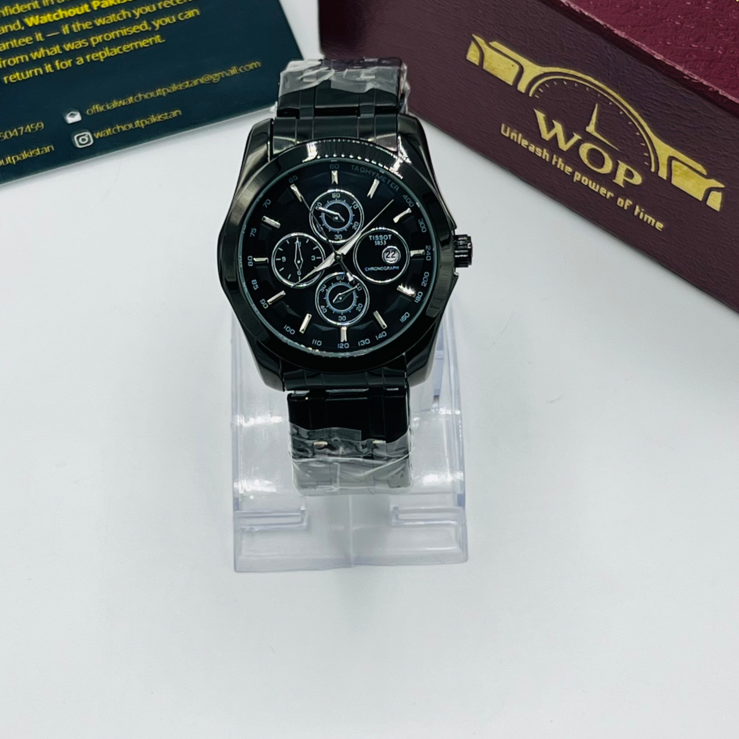 Racing Chronograph Black Dial Tachymeter Black Stainless Steel Bracelet Watch