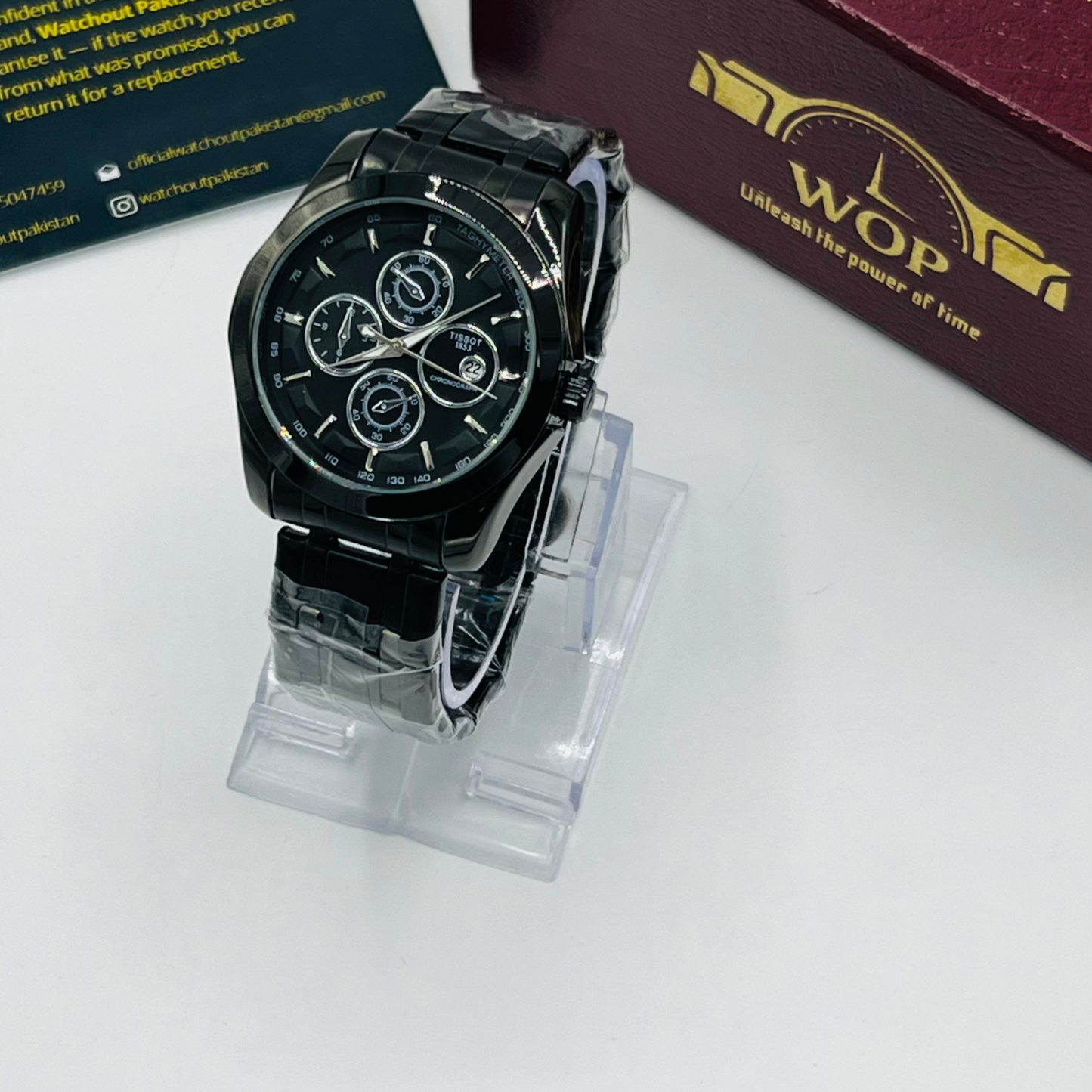 Racing Chronograph Black Dial Tachymeter Black Stainless Steel Bracelet Watch