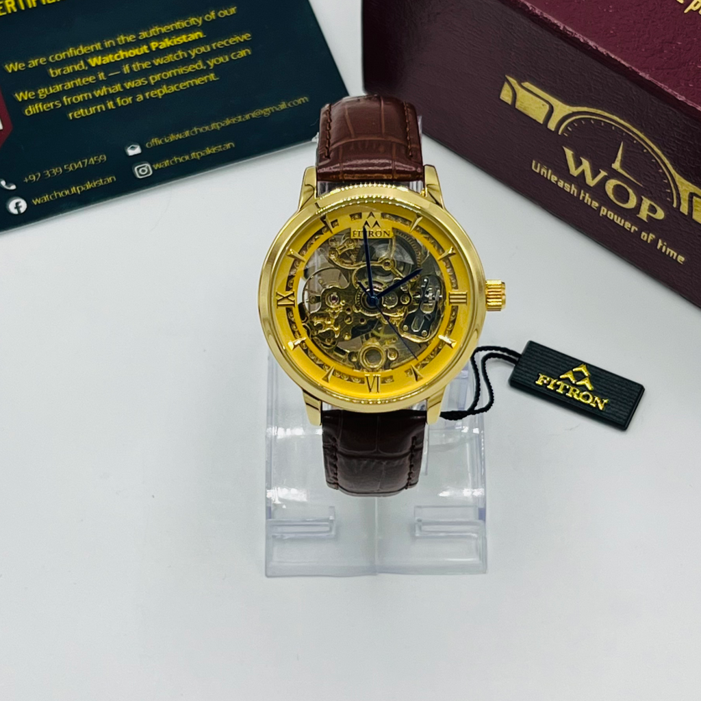 TORUS - Golden Brown Watch with Brown Leather Strap by Fitron
