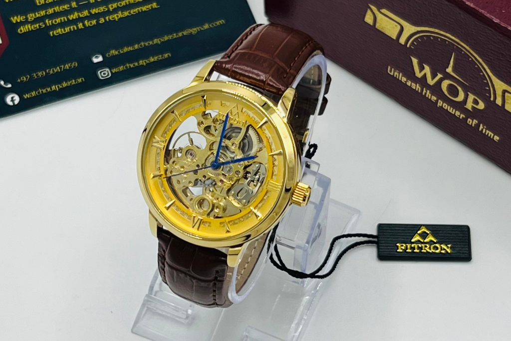 TORUS - Golden Brown Watch with Brown Leather Strap by Fitron