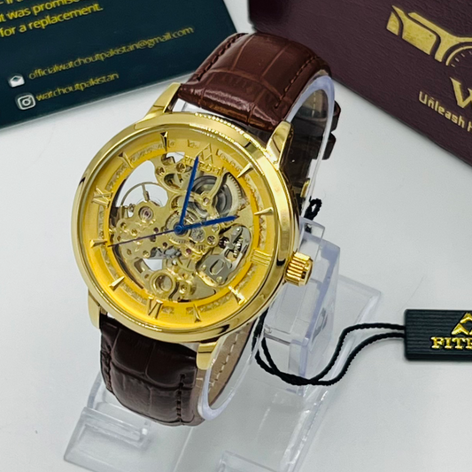 TORUS - Golden Brown Watch with Brown Leather Strap by Fitron