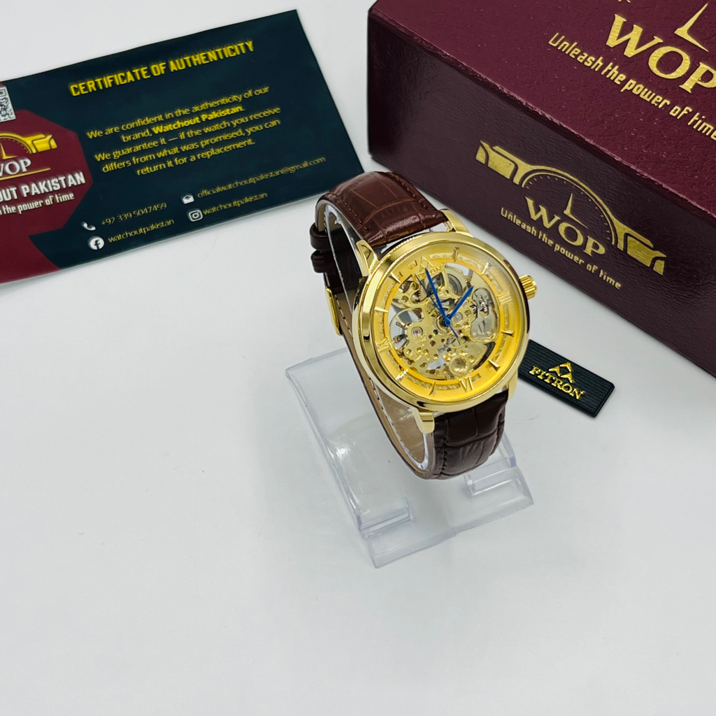 TORUS - Golden Brown Watch with Brown Leather Strap by Fitron