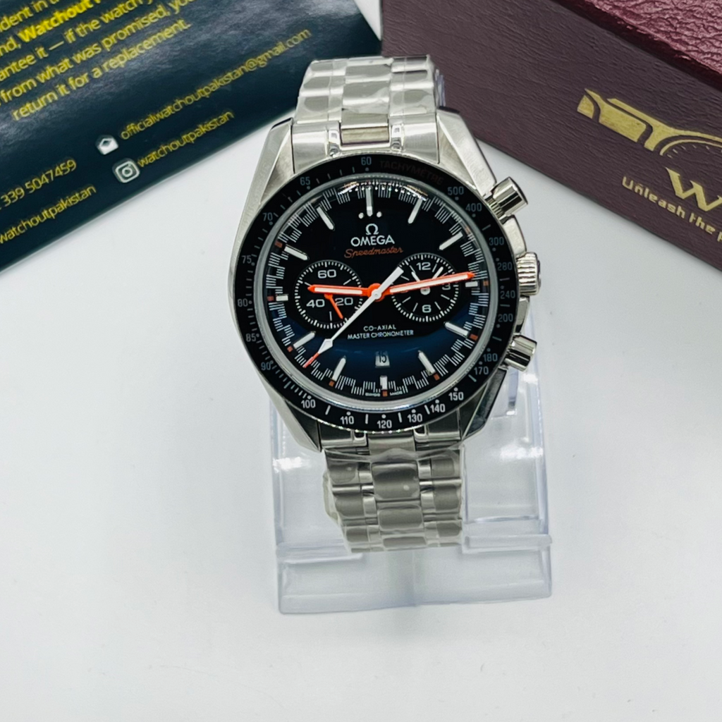 Racing Chronograph Black Dial Tachymeter Stainless Steel Bracelet Watch