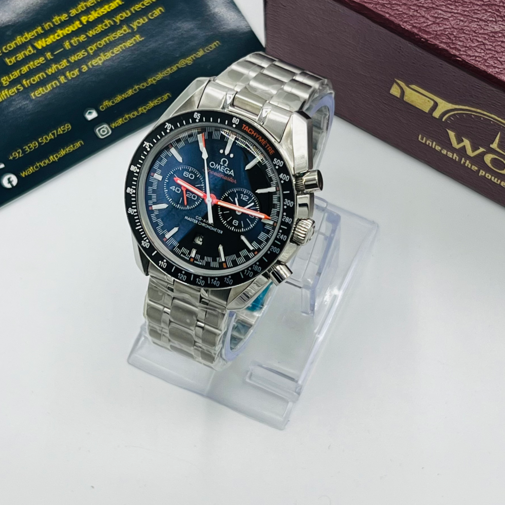 Racing Chronograph Black Dial Tachymeter Stainless Steel Bracelet Watch