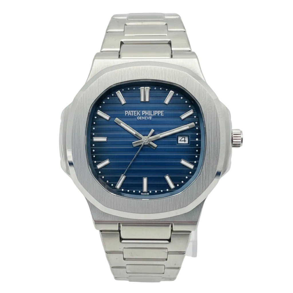Nautilus Style Blue Dial Semi-Automatic Stainless Steel Bracelet Watch