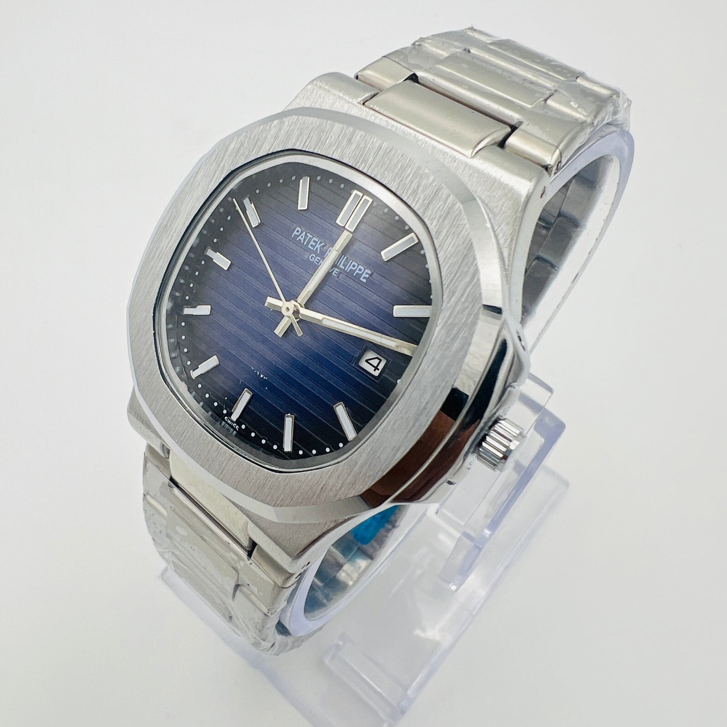 Nautilus Style Blue Dial Semi-Automatic Stainless Steel Bracelet Watch