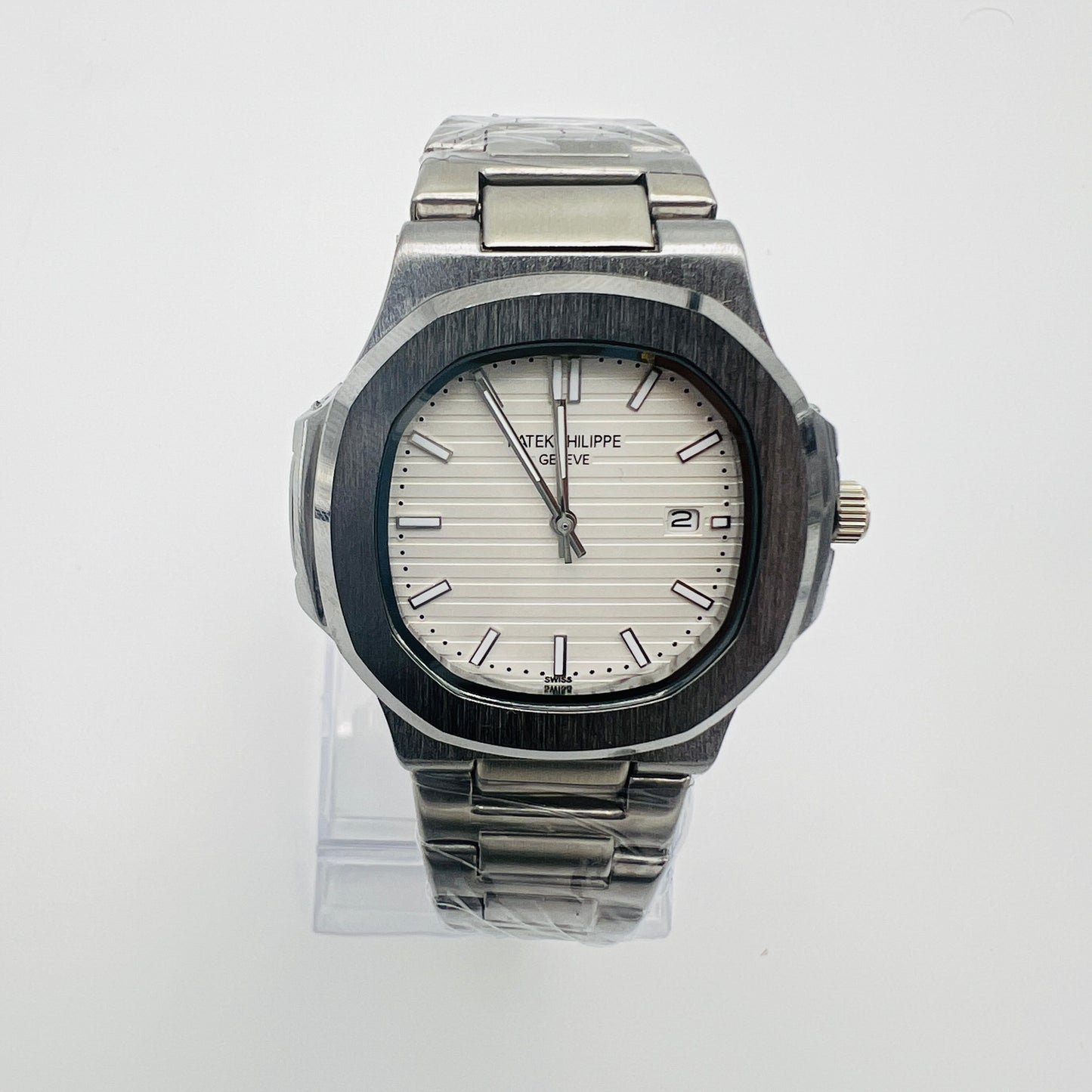 Nautilus Style White Dial Semi-Automatic Stainless Steel Bracelet Watch