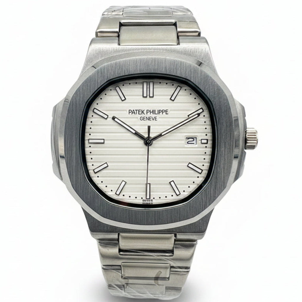 Nautilus Style White Dial Semi-Automatic Stainless Steel Bracelet Watch