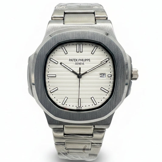 Nautilus Style White Dial Semi-Automatic Stainless Steel Bracelet Watch