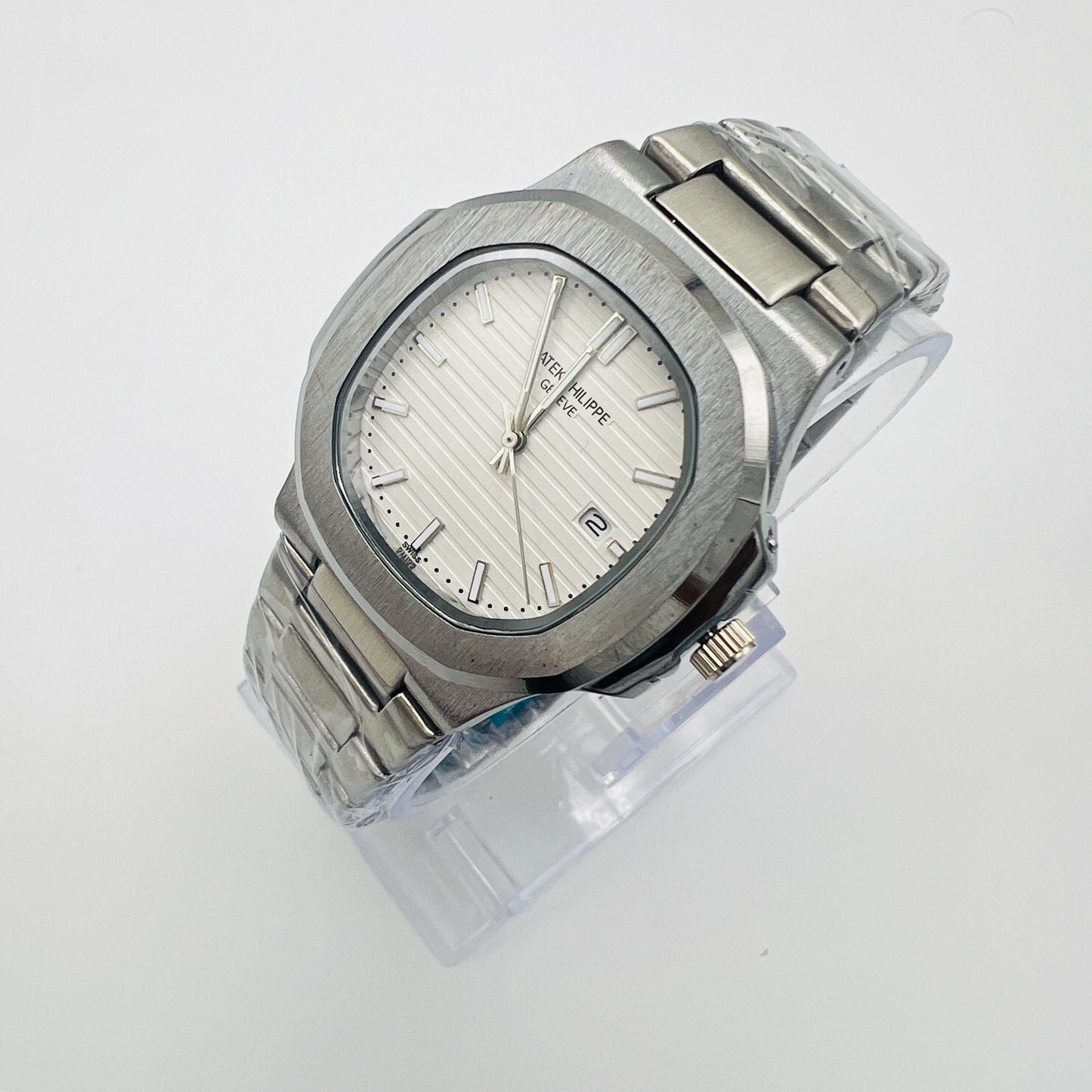 Nautilus Style White Dial Semi-Automatic Stainless Steel Bracelet Watch