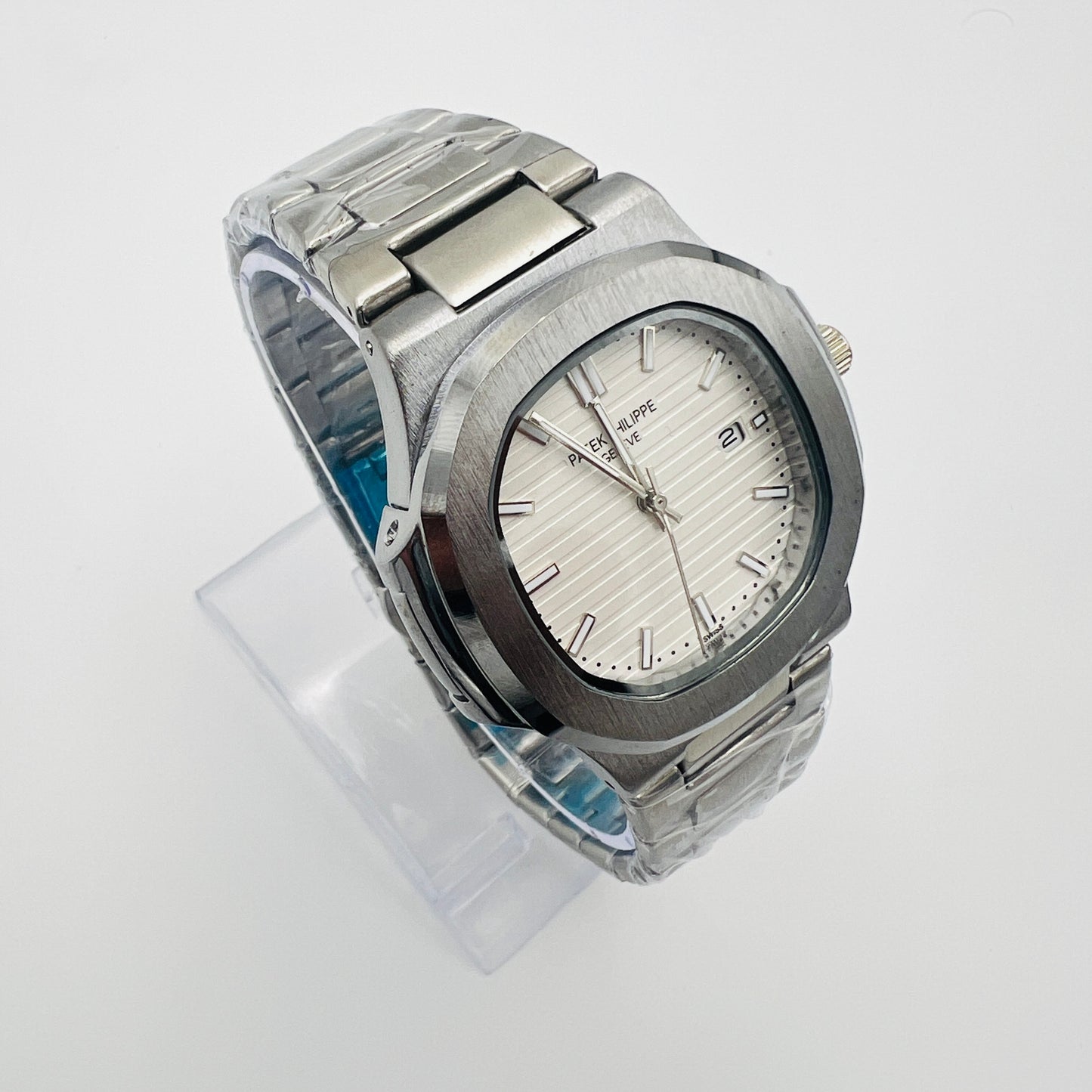 Nautilus Style White Dial Semi-Automatic Stainless Steel Bracelet Watch
