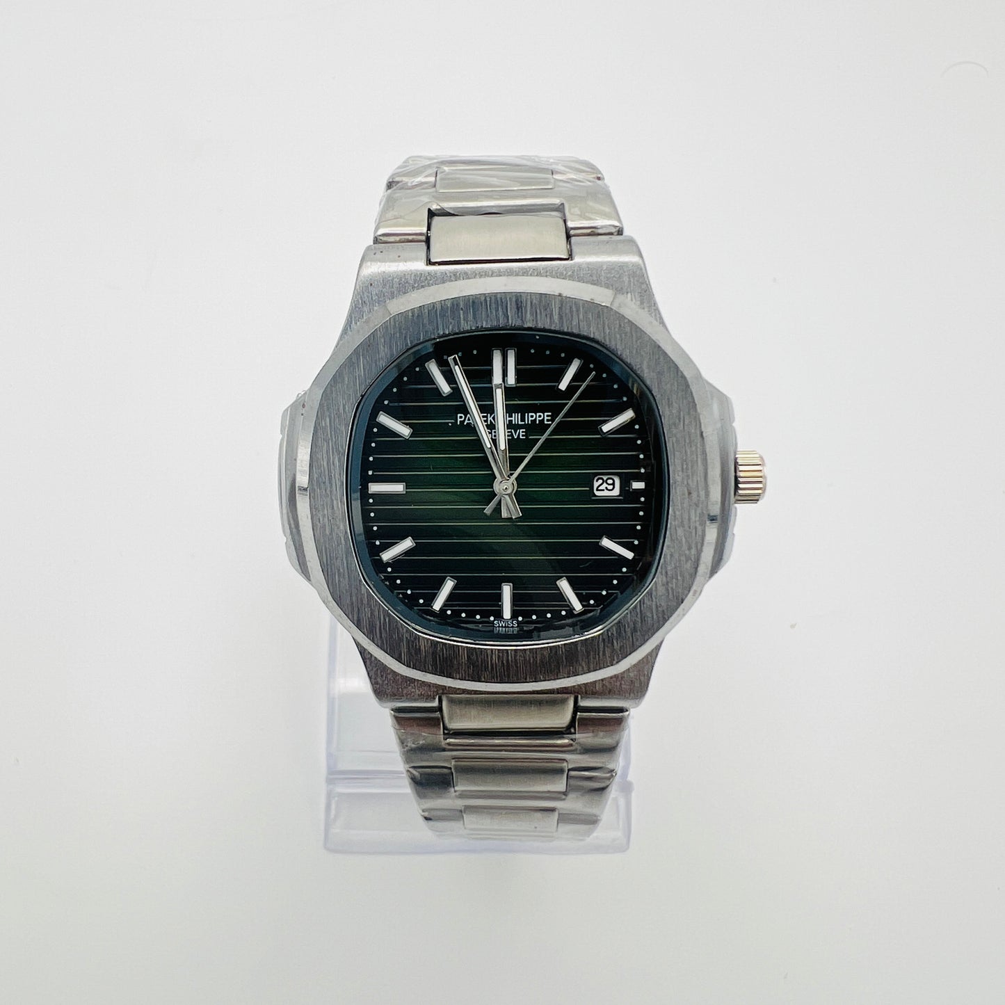 Nautilus Style Green Dial Semi-Automatic Stainless Steel Bracelet Watch
